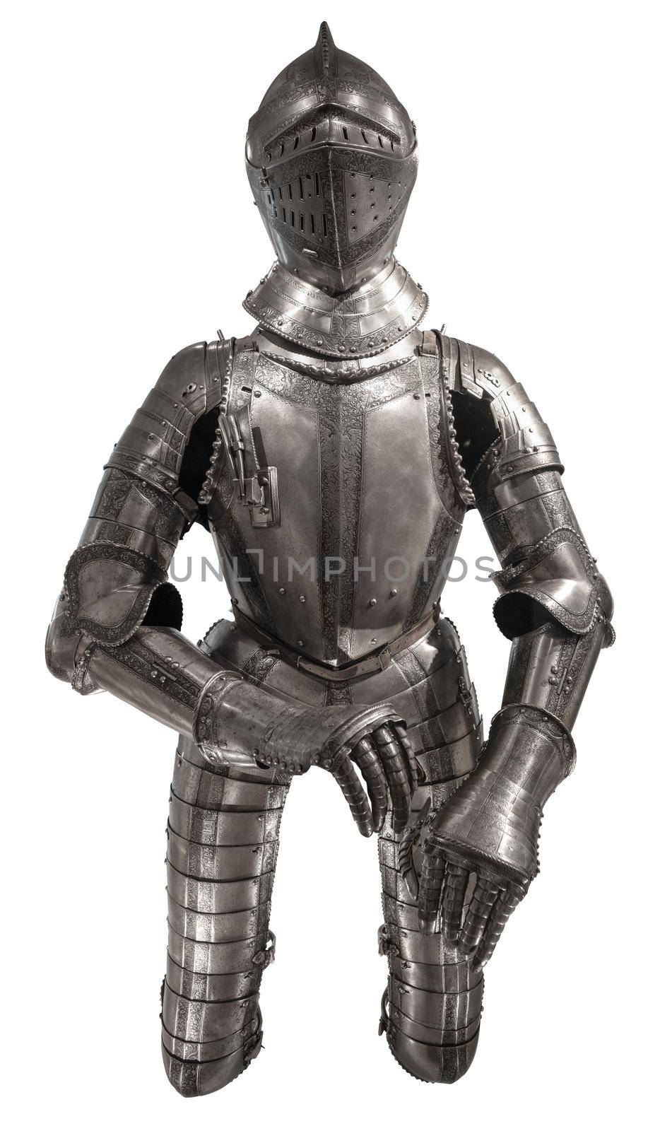 A Medieval Suit Of Armour, Isolated On A White Background