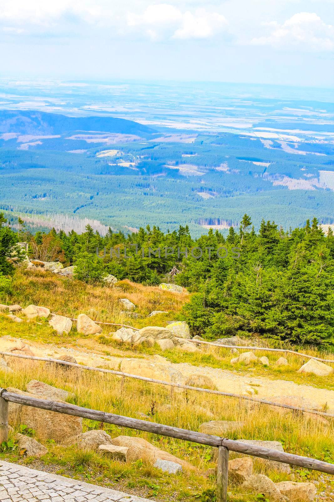 Landscape Panorama view from top of Brocken mountain Harz Germany by Arkadij