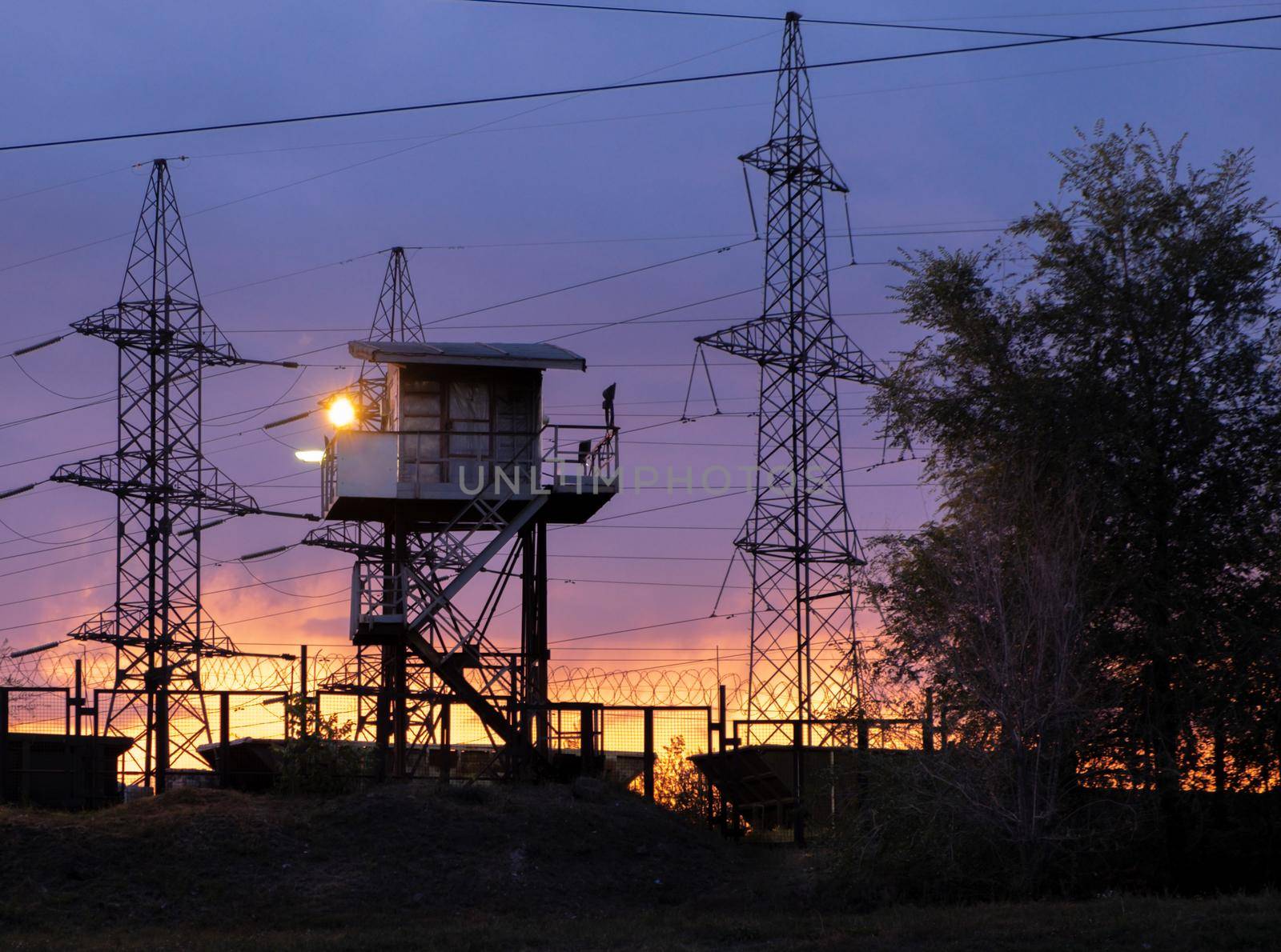 protection territory watchtower, state border military base, wagons electricity.