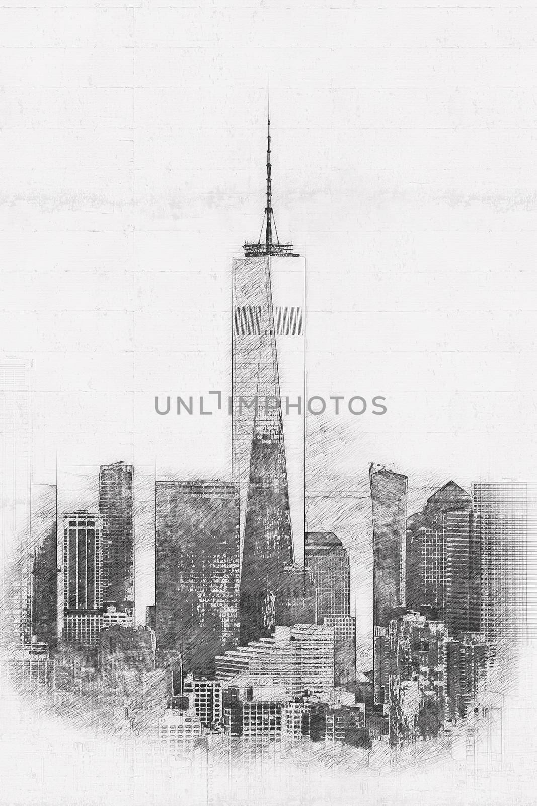 New York City skyline, a hand drawn style pencil sketch