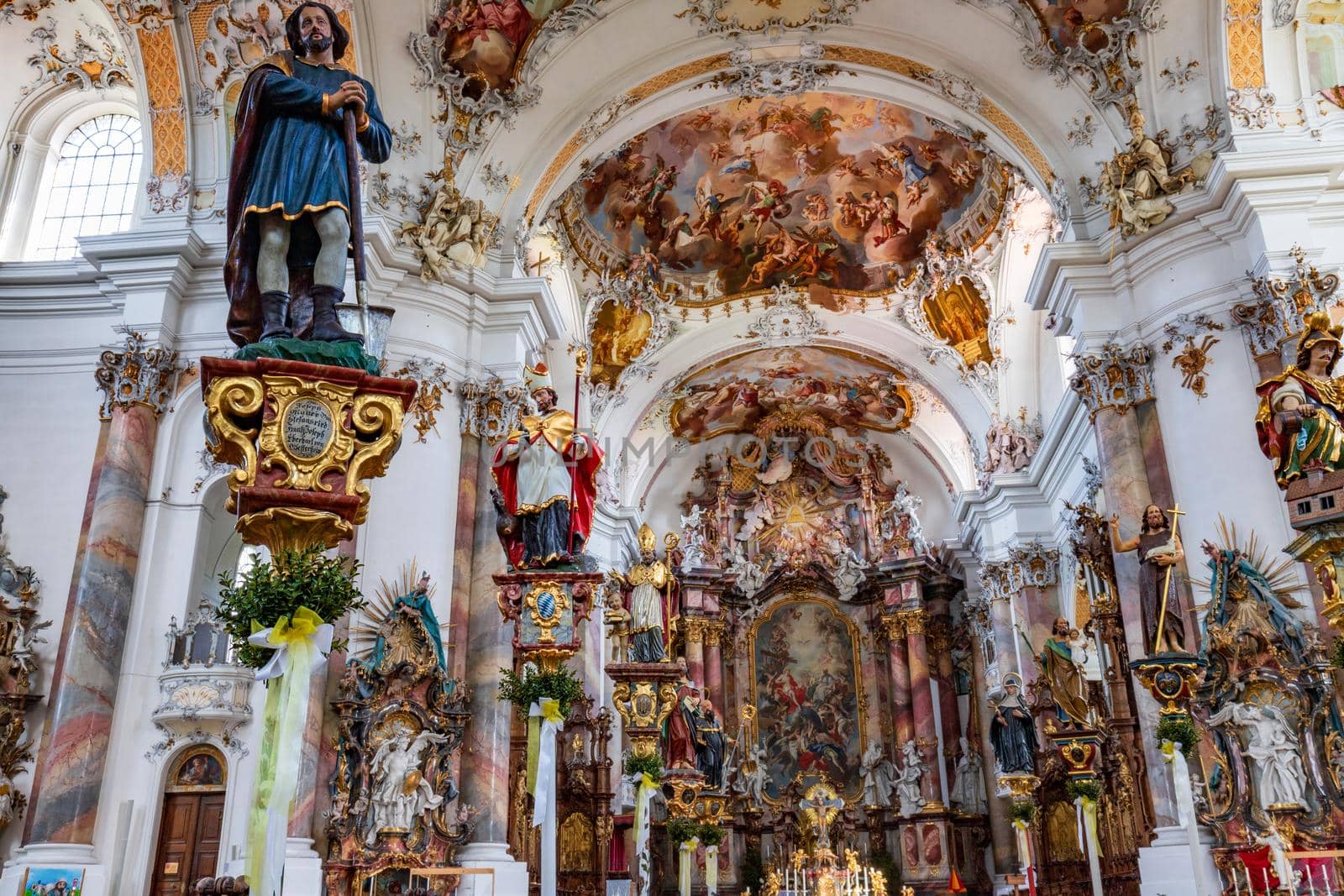 OTTOBEUREN, BAVARIA, GERMANY, JUNE 08, 2022: Arts of the Basilica of the Benedictine Abbey