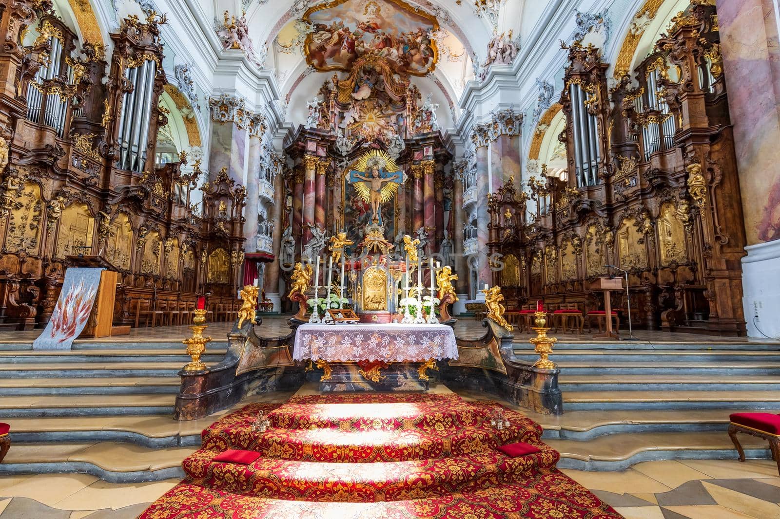 OTTOBEUREN, BAVARIA, GERMANY, JUNE 08, 2022: Interior of Basilica St. Alexander and St. Theodor by EdVal