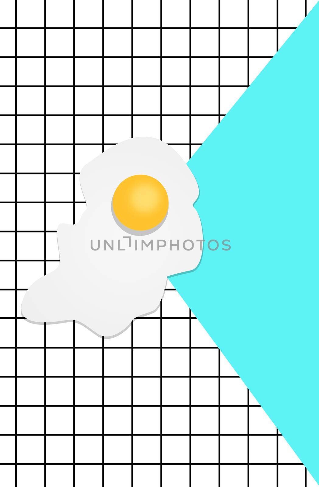 Seamless pattern with omelette and eggs on a checkered background. Illustration