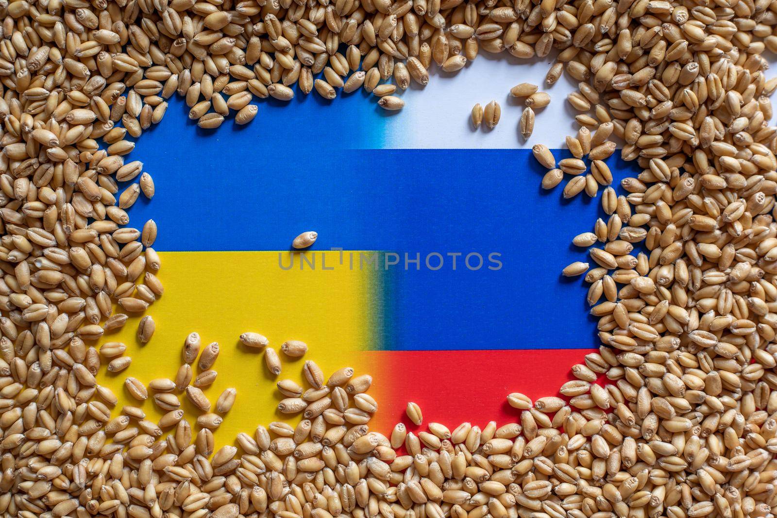Russia Ukraine war and wheat export crisis problem. World grain crisis concept stock photo