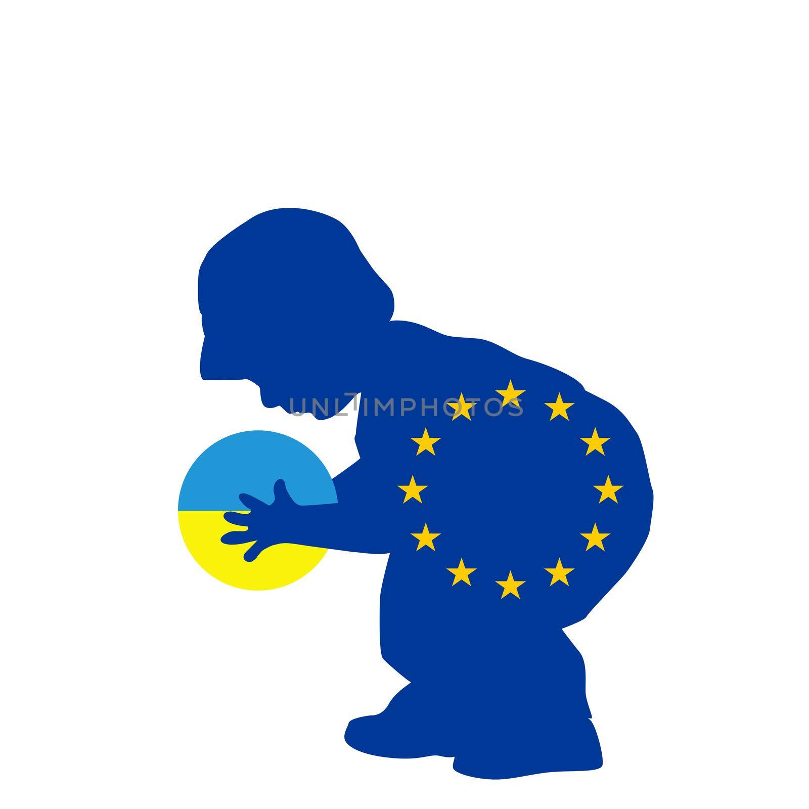European Union helps Ukraine abstract illustration with child holding a ball colored in Ukraine flag colors by hibrida13