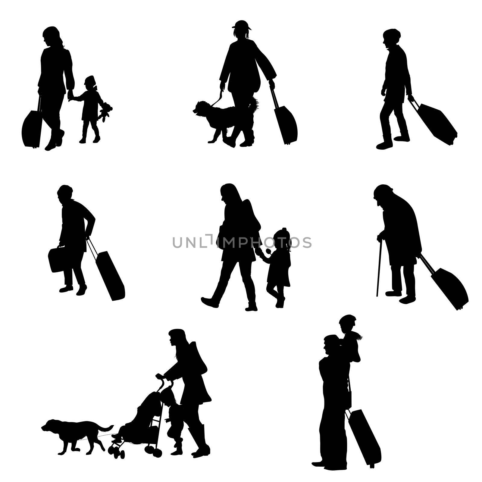 Silhouettes of refugees on white background by hibrida13