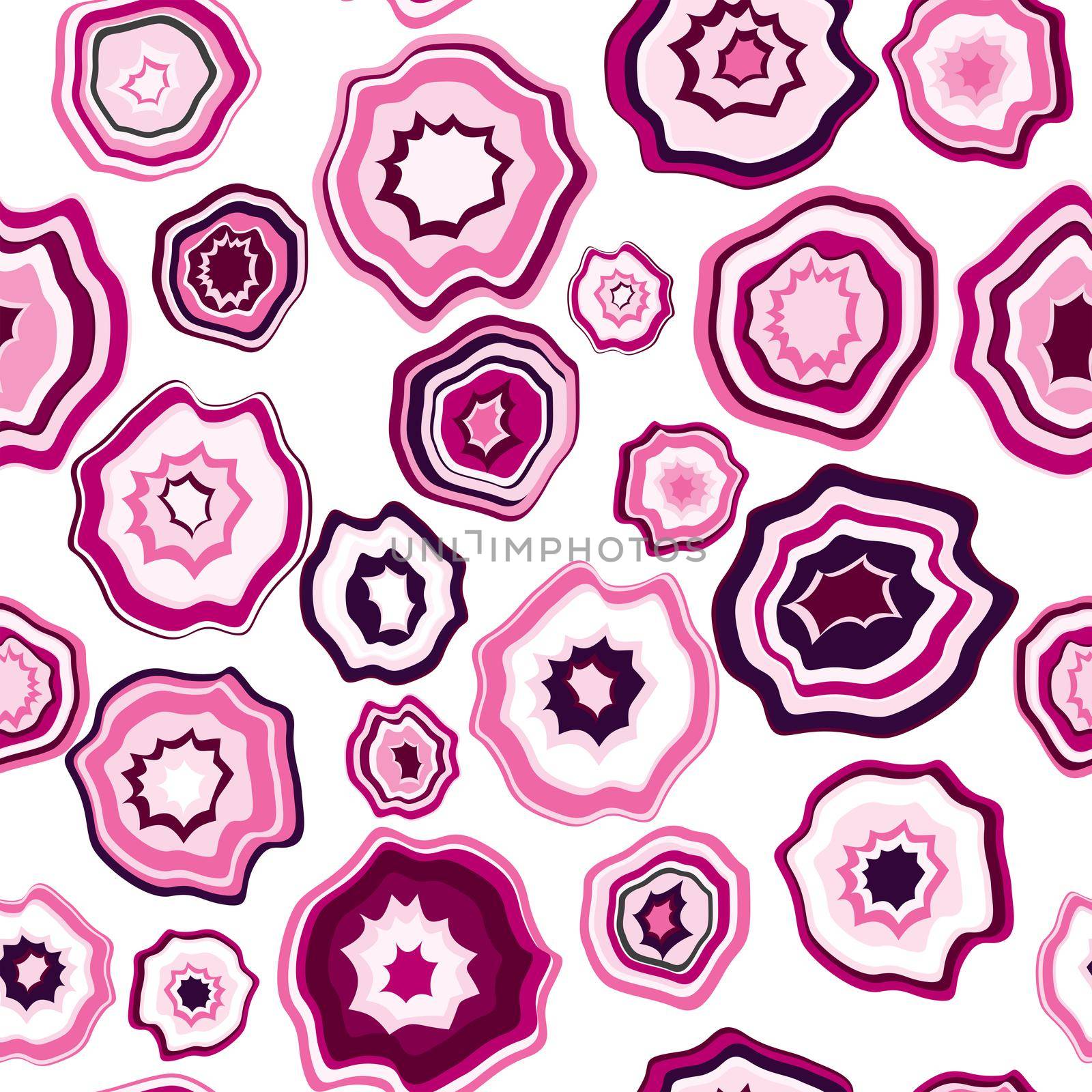 Seamless pattern with stylized pink agate stones collection on white background