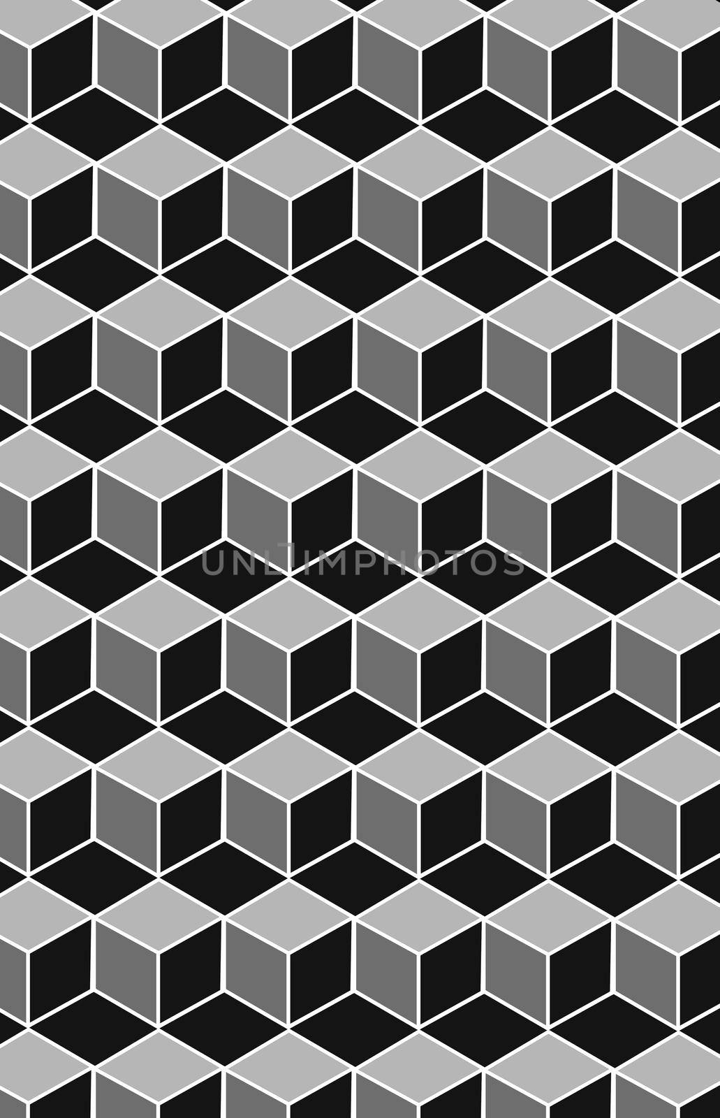 Pattern with geometric cube pattern. Colors black and grey