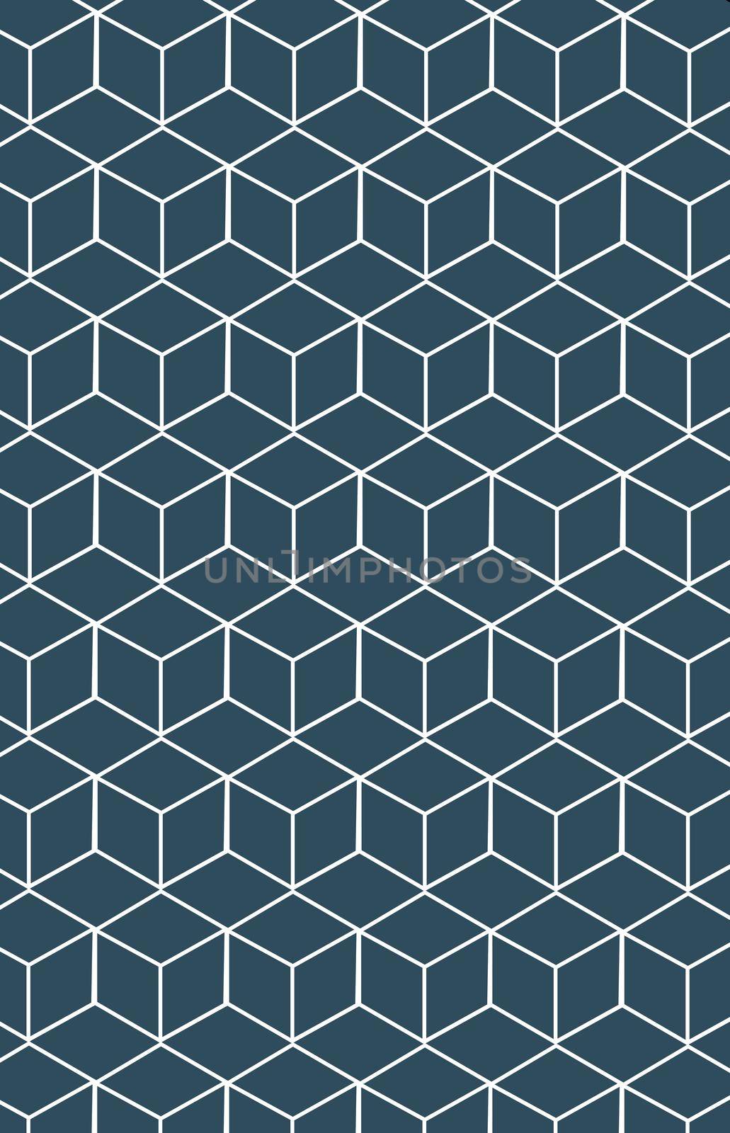 Pattern with geometric cube pattern. Colors white and dark blue