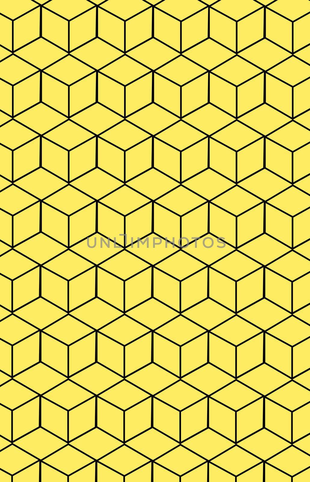 Pattern with geometric cube pattern. Colors black and yellow