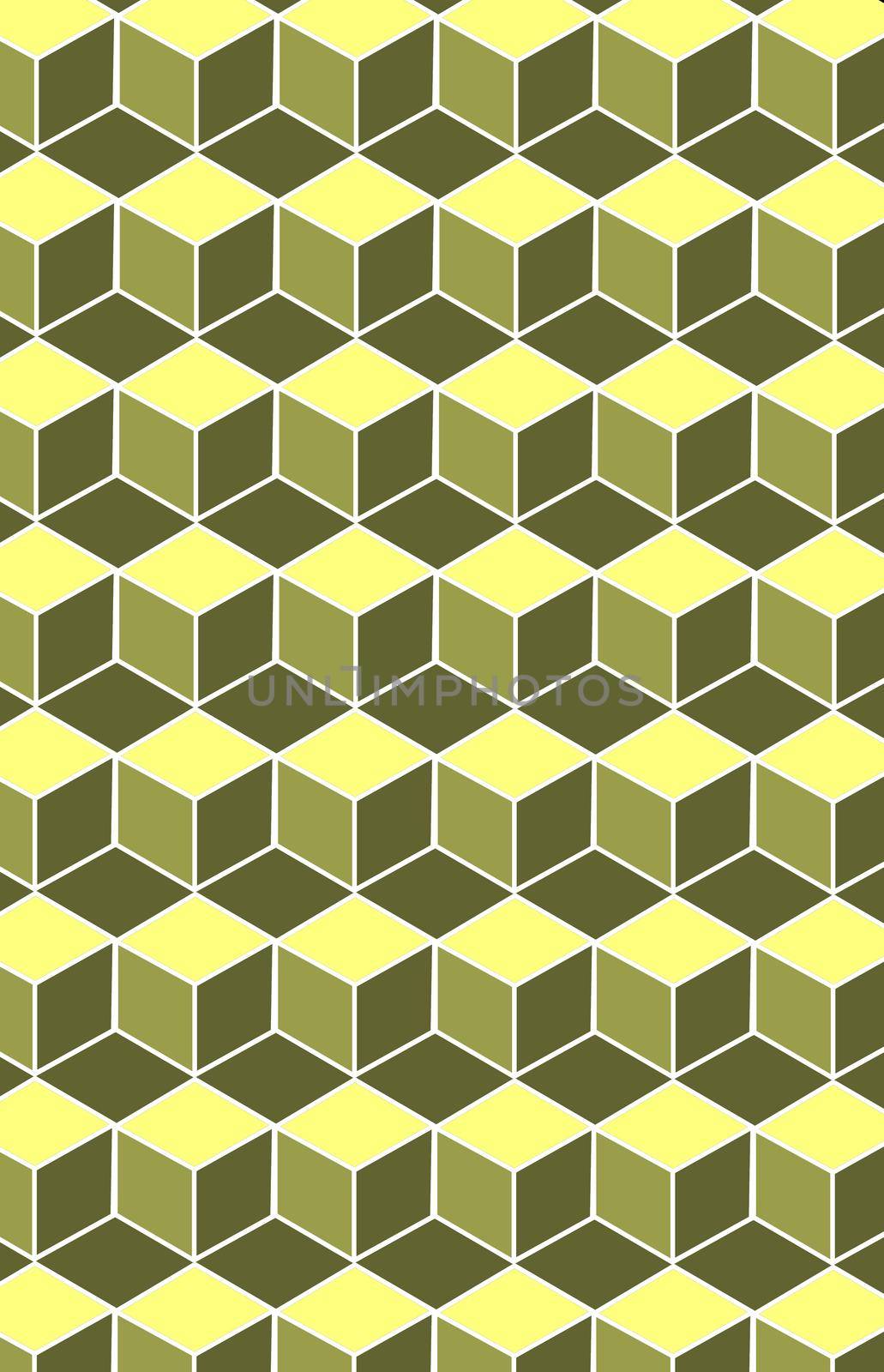 Pattern with geometric cube pattern. Colors black and yellow