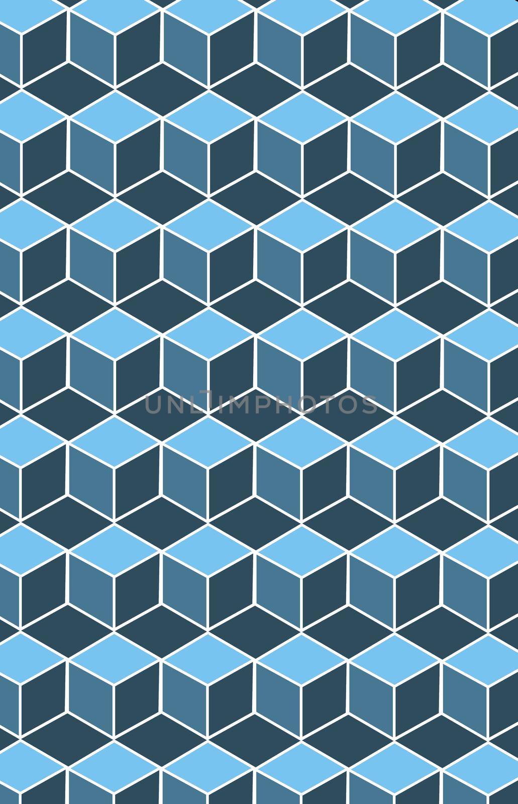 Pattern with geometric cube pattern. Colors white and dark blue