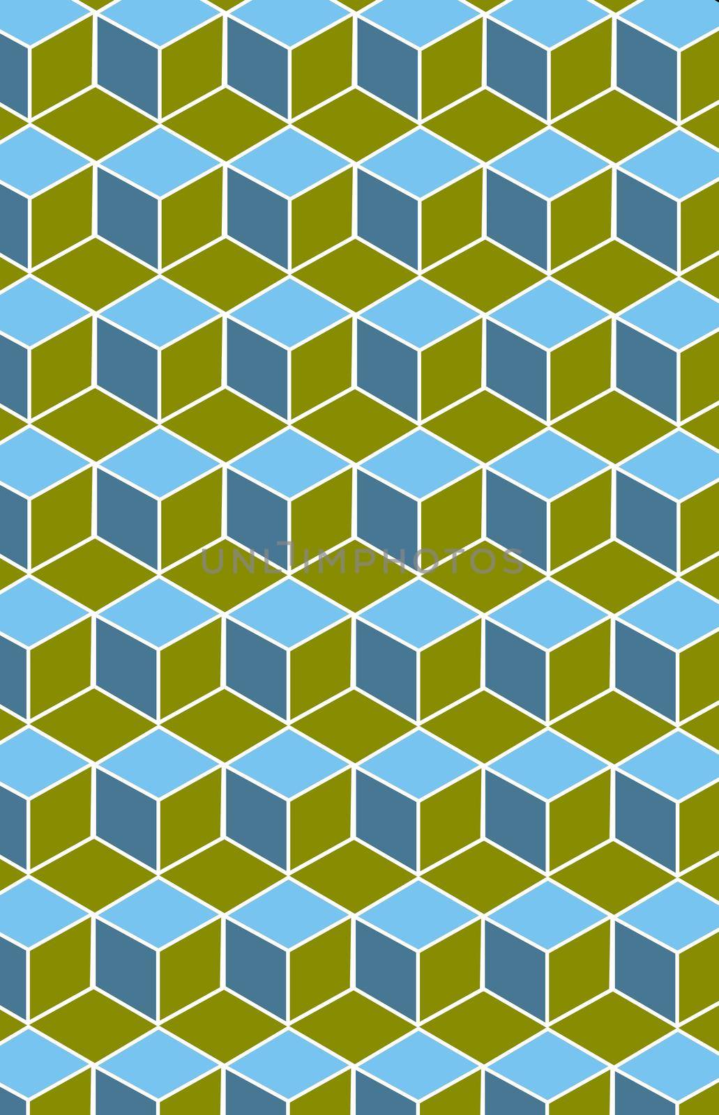 Pattern with geometric cube pattern. Colors white and dark blue