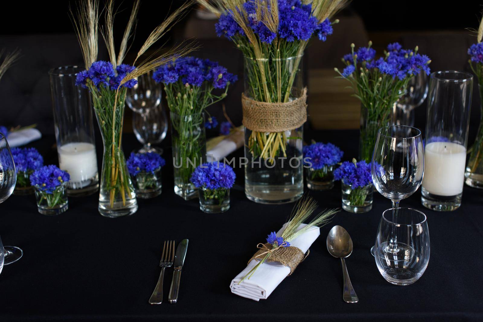 A set of furniture in a cafe. Vase with flowers decor for the restaurant.