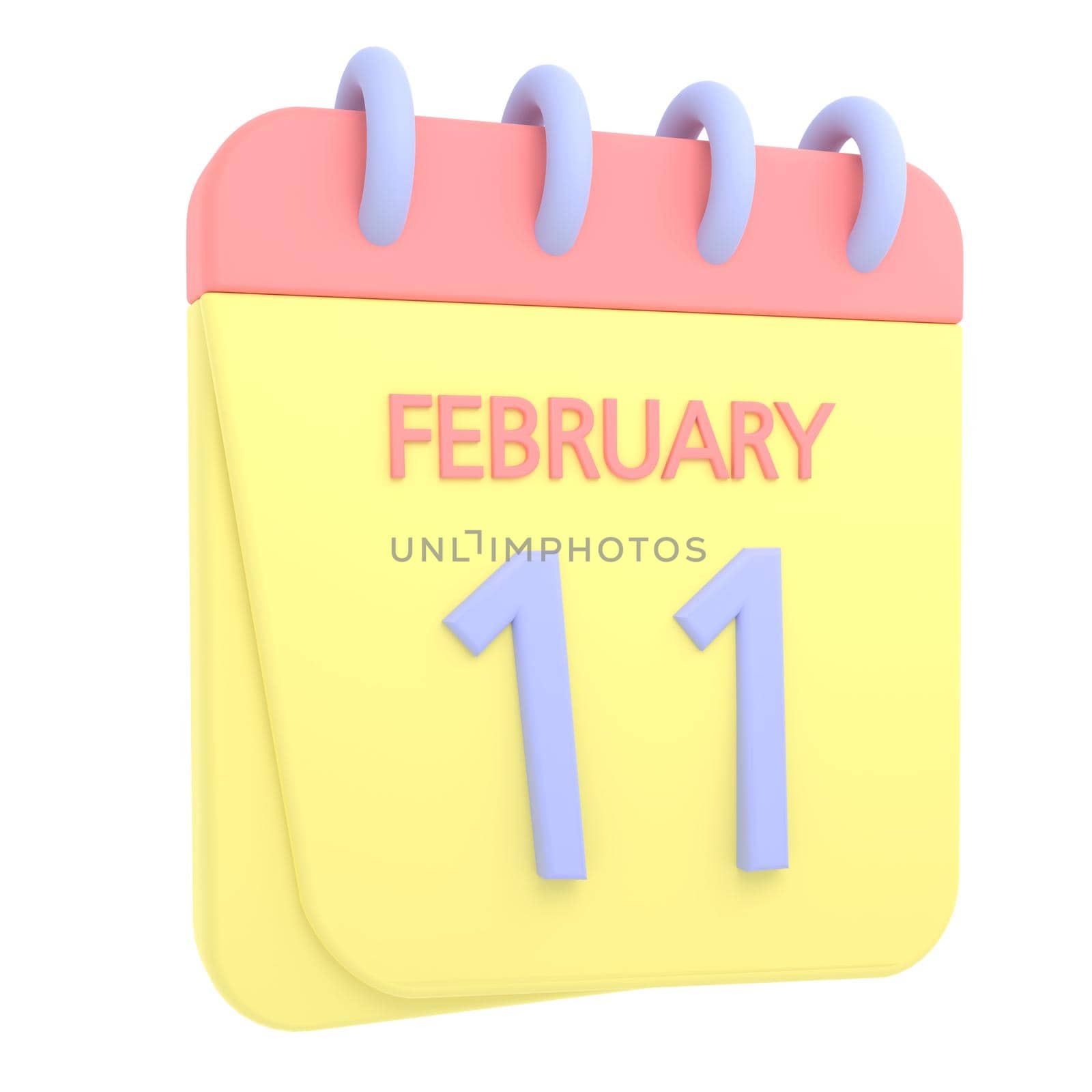 11th February 3D calendar icon. Web style. High resolution image. White background