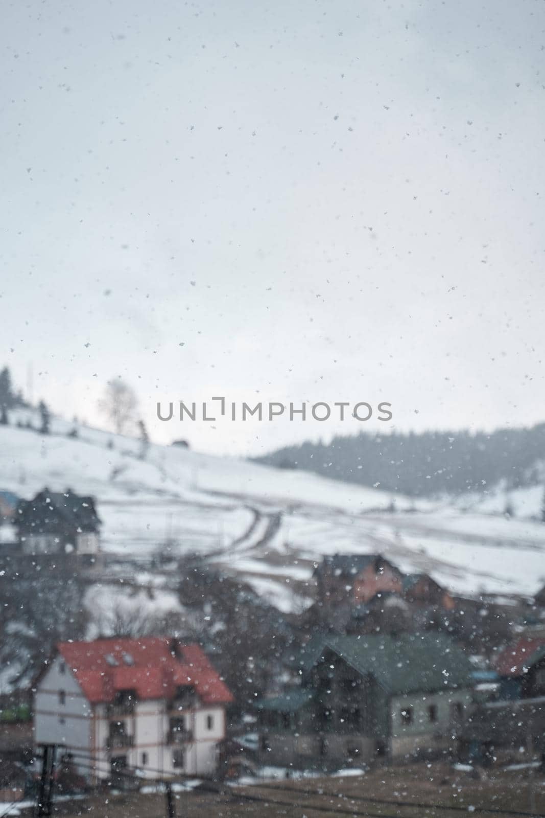 Winter Ukrainian Karpaty white snow covered mountains scenery.