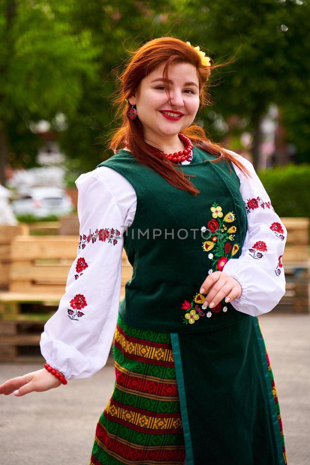 Portrait of gorgeous Ukrainian women in national dressing. Ukrainian vyshyvanka day. Dnipro, Ukraine - 05.19.2022