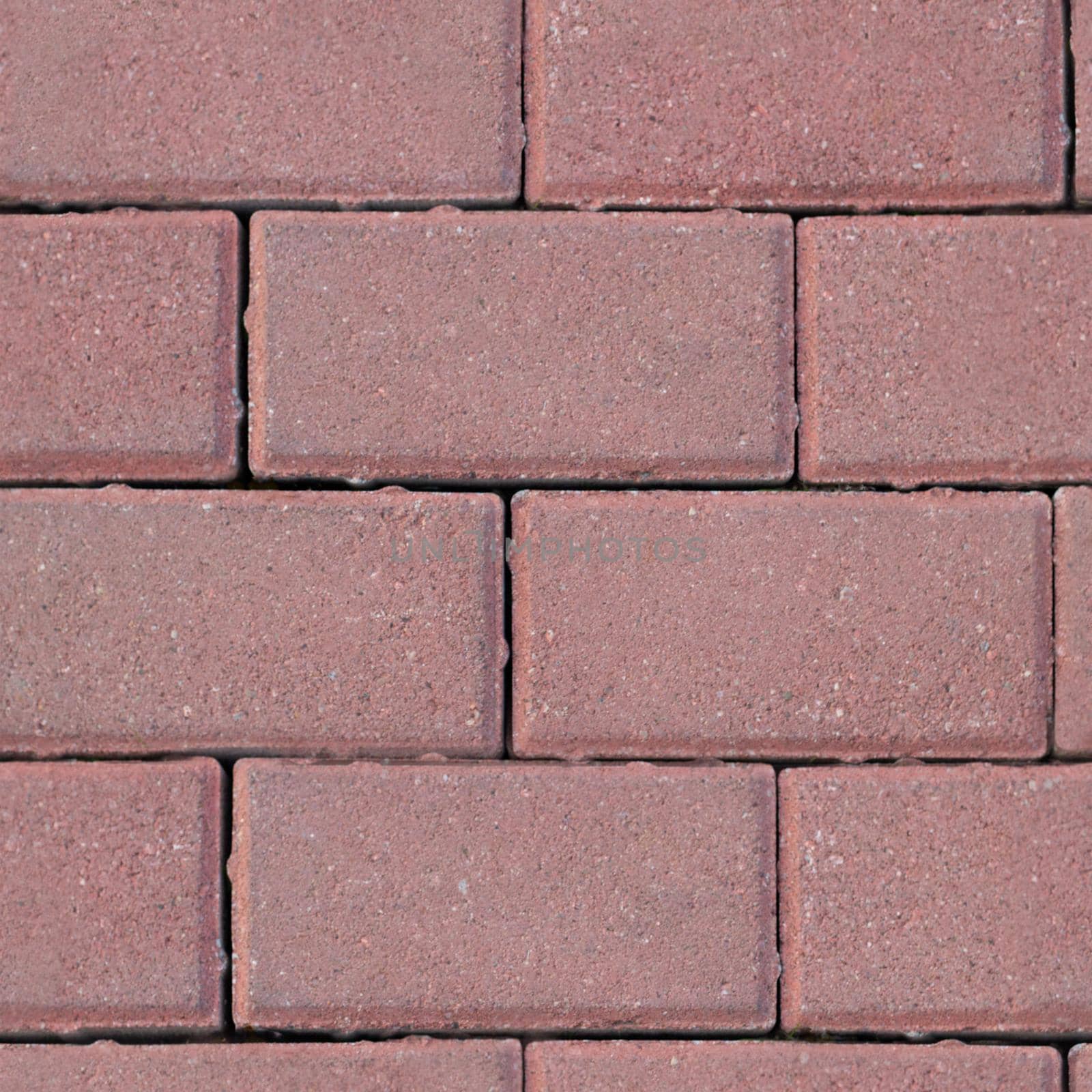 Seamless texture of masonry road made of dark pink brick. Top view