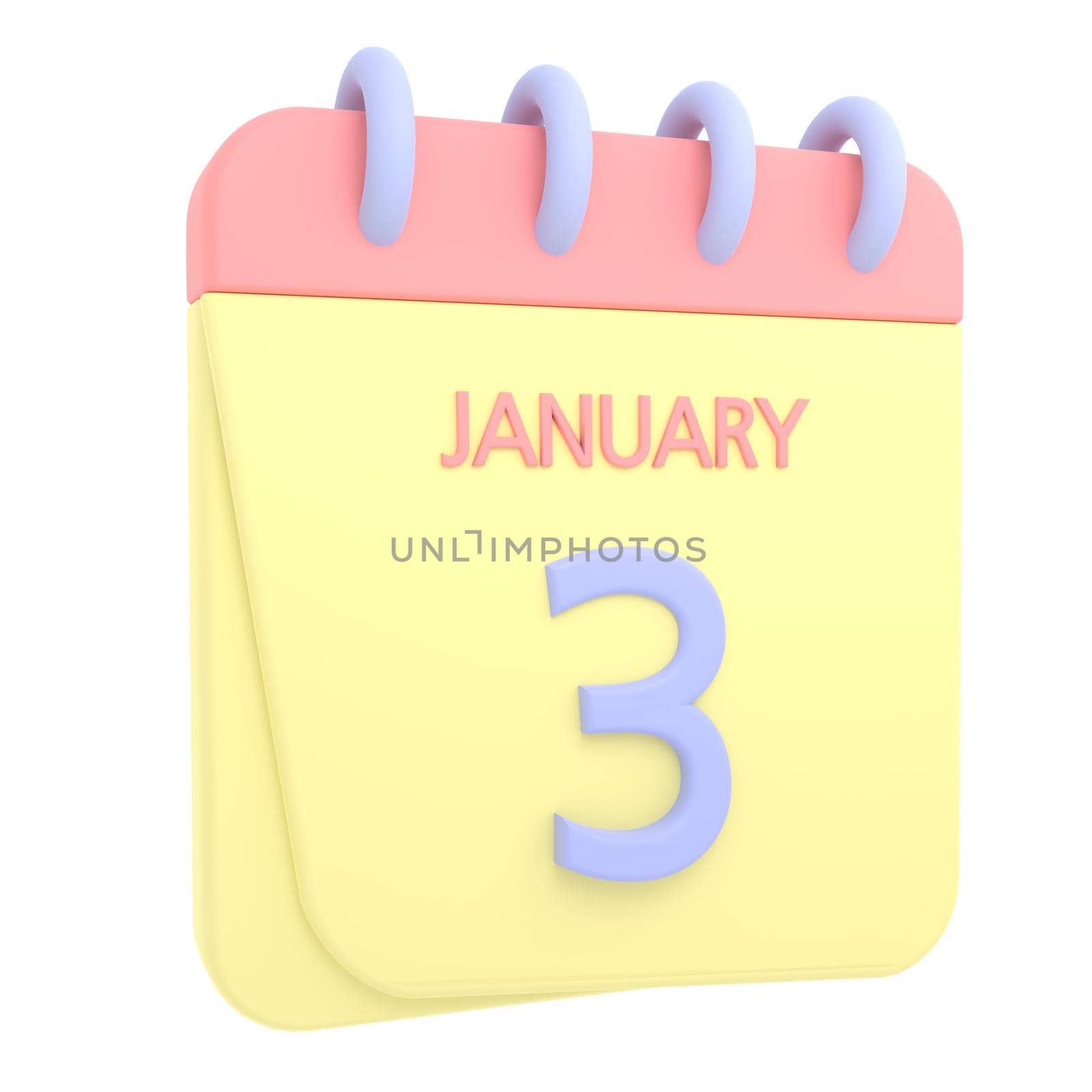 3rd January 3D calendar icon. Web style. High resolution image. White background