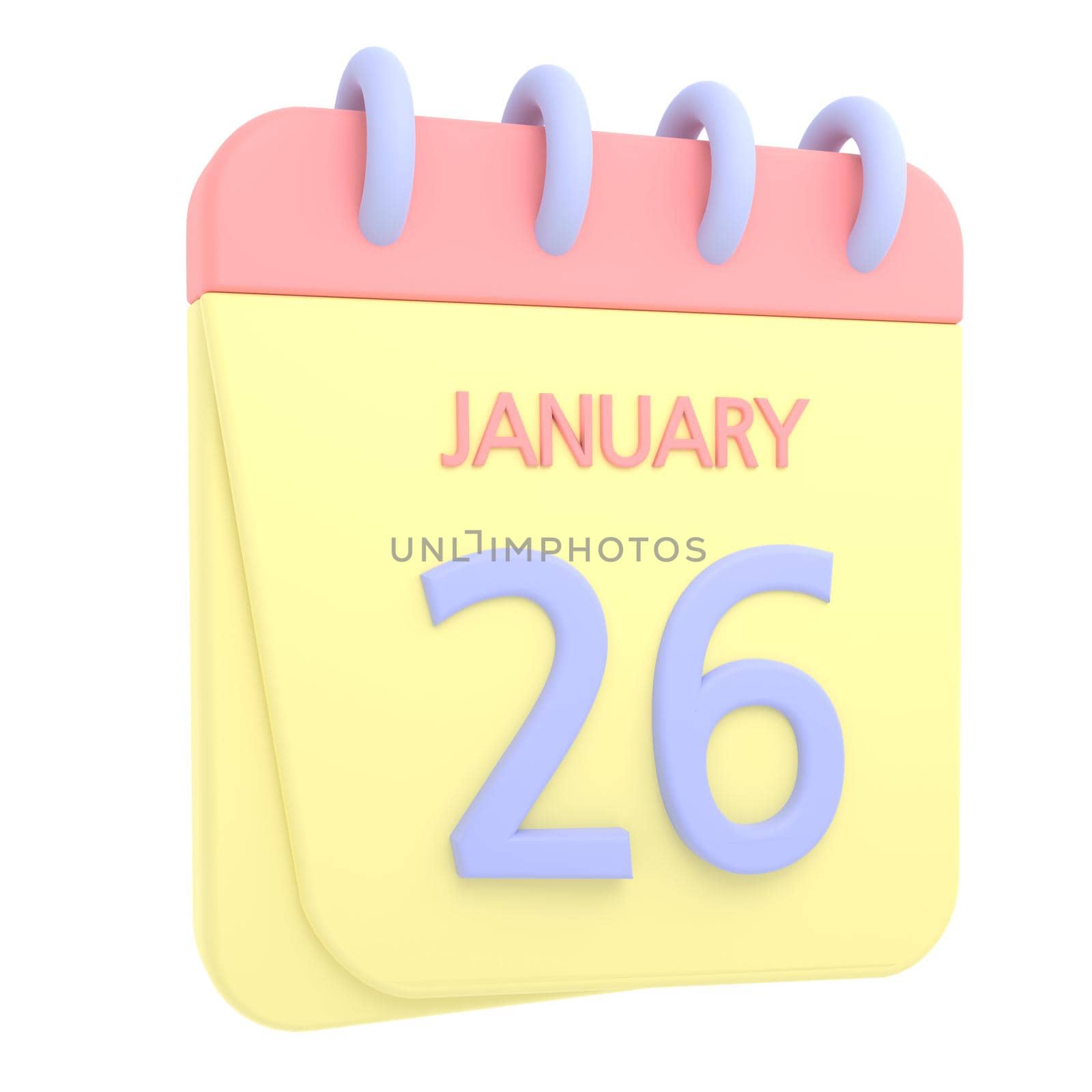 26th January 3D calendar icon. Web style. High resolution image. White background