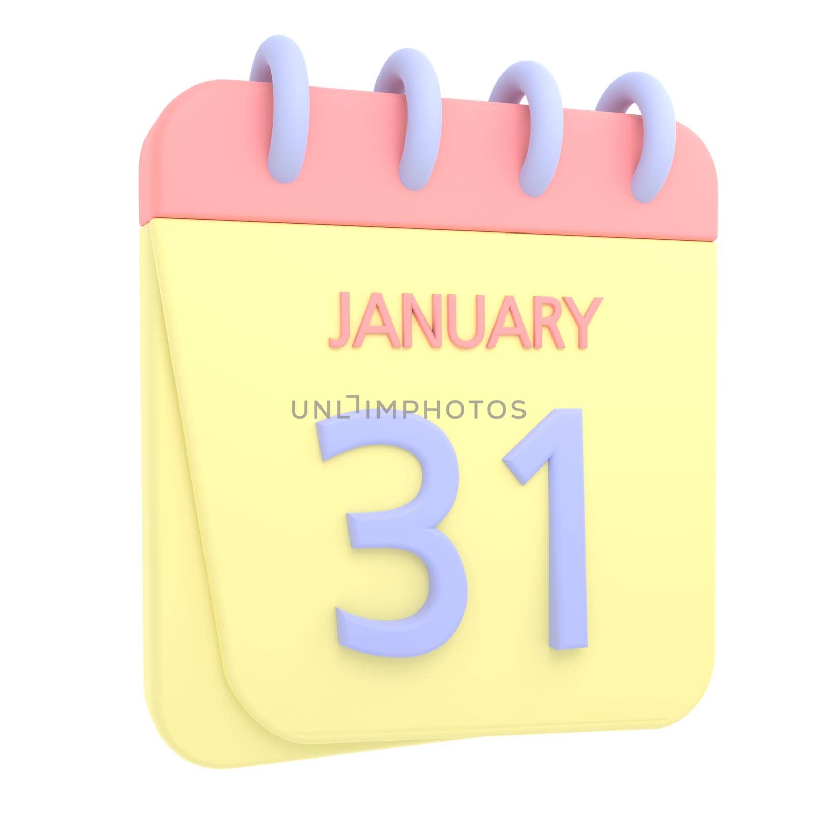 31st January 3D calendar icon. Web style. High resolution image. White background