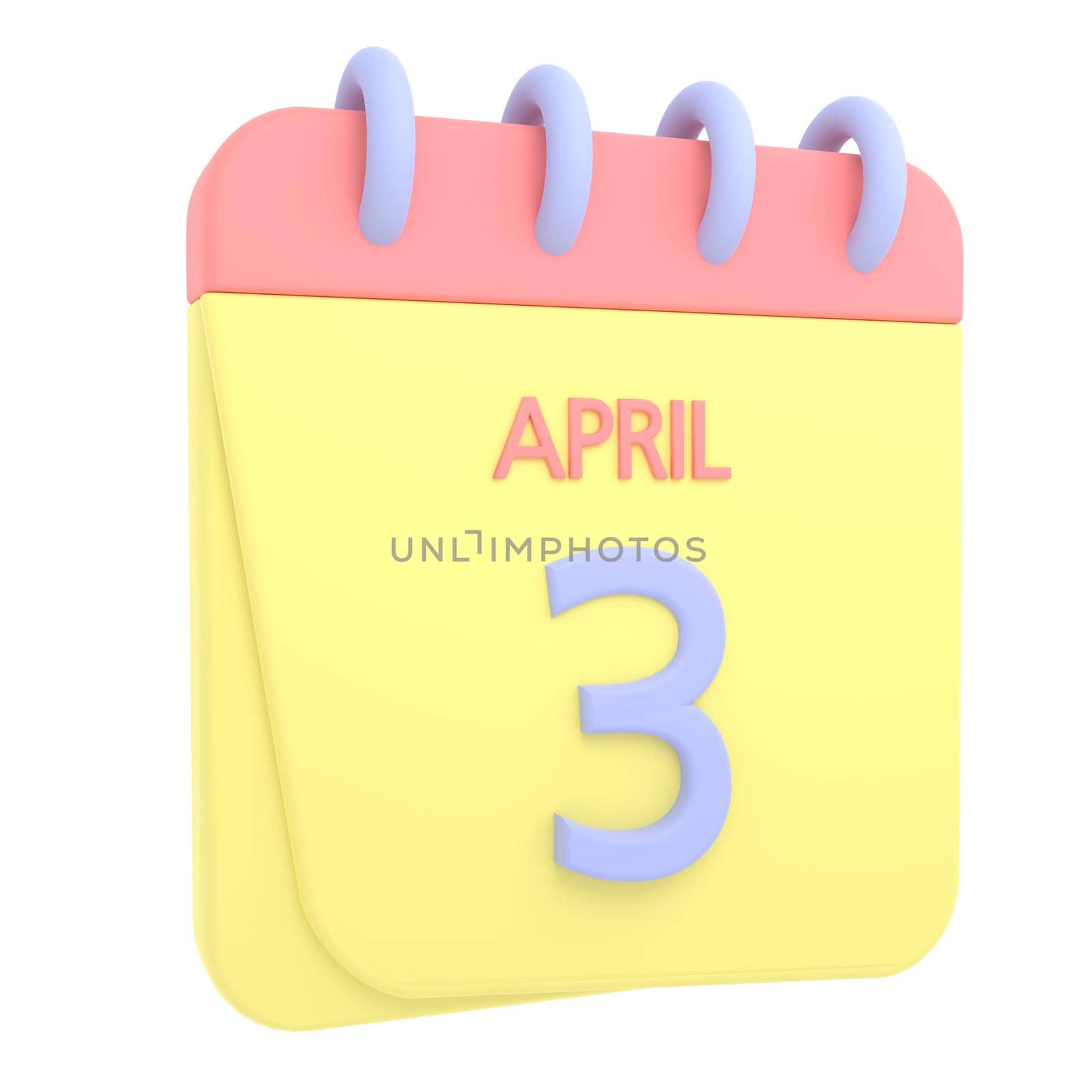 3rd April 3D calendar icon. Web style. High resolution image. White background