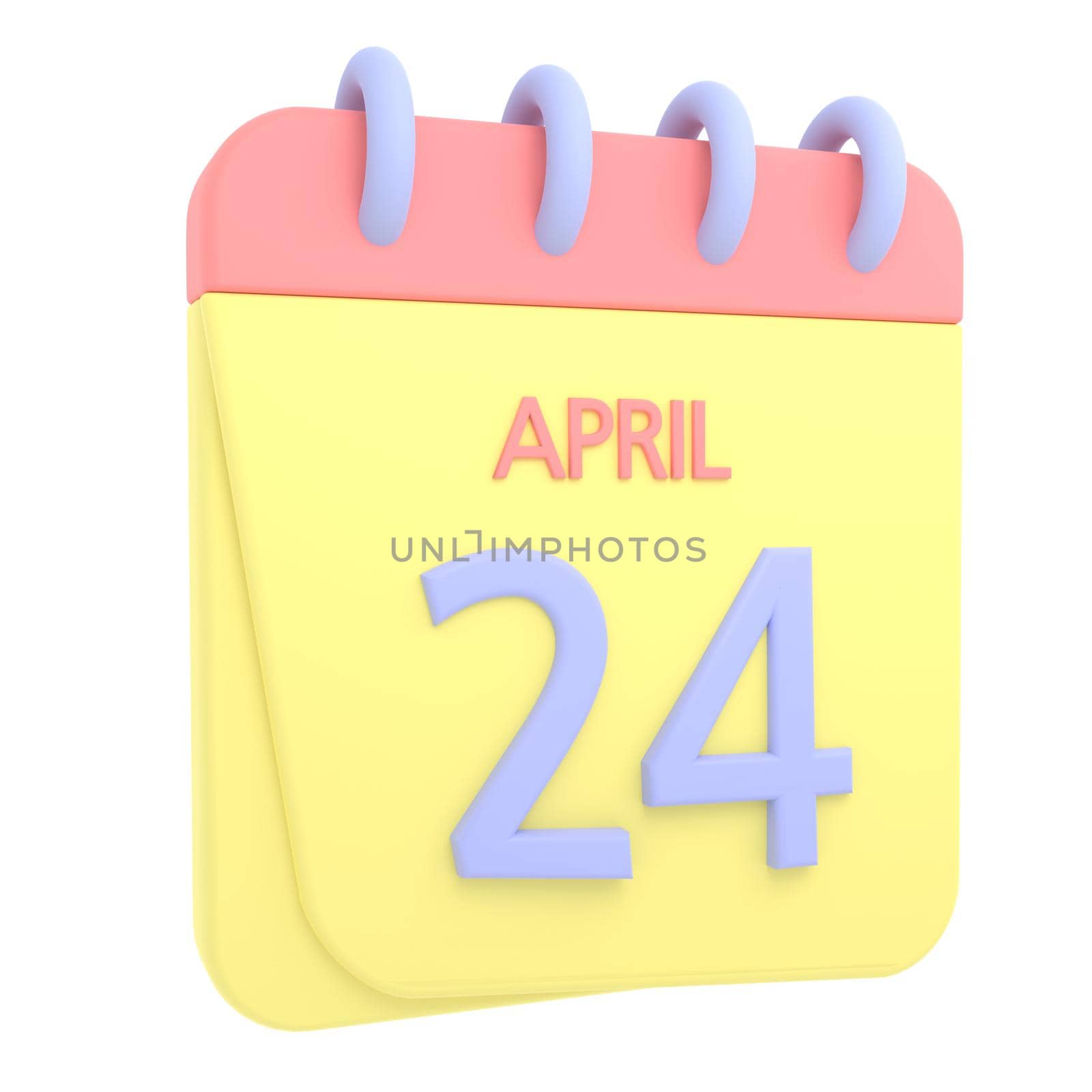 24th April 3D calendar icon. Web style. High resolution image. White background