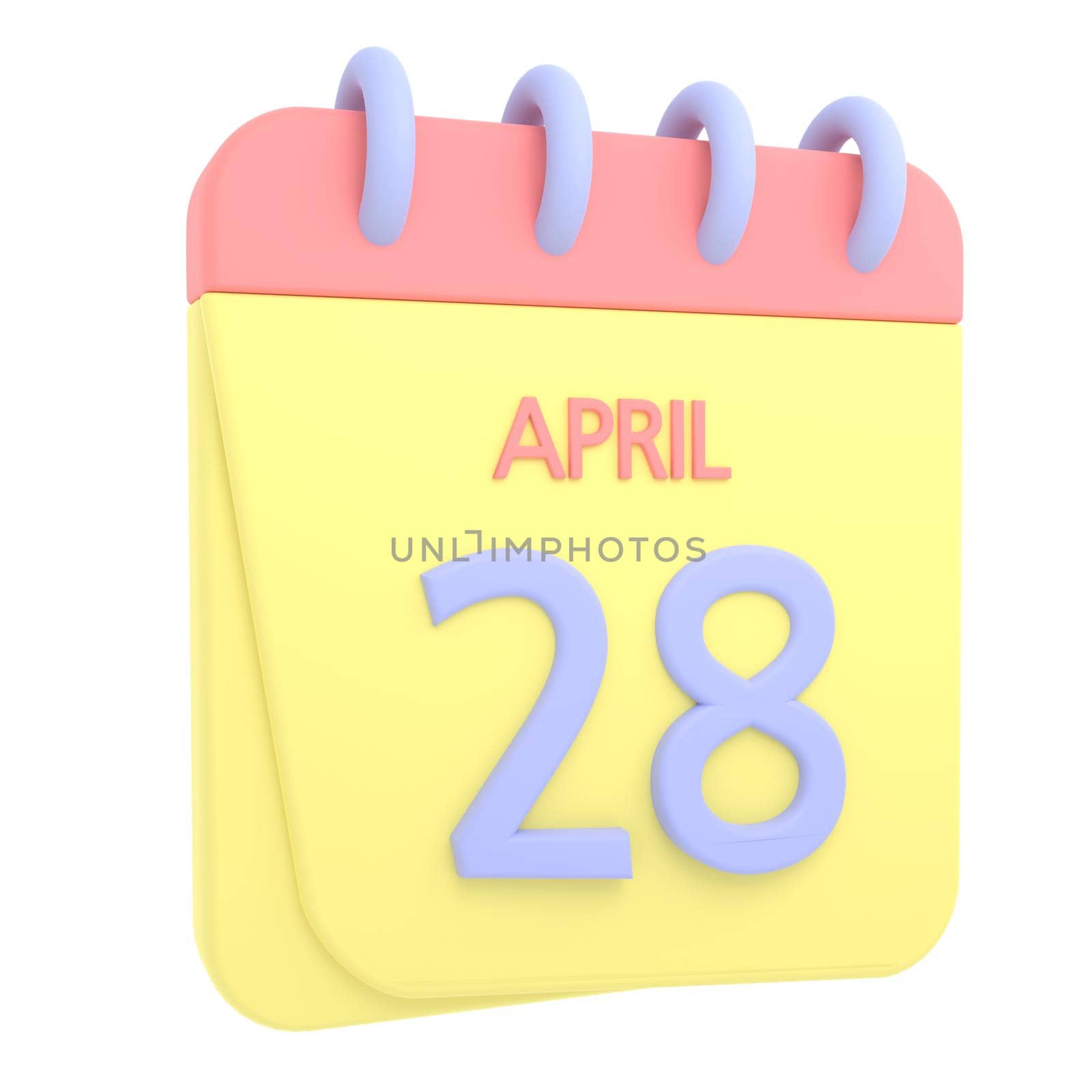 28th April 3D calendar icon. Web style. High resolution image. White background