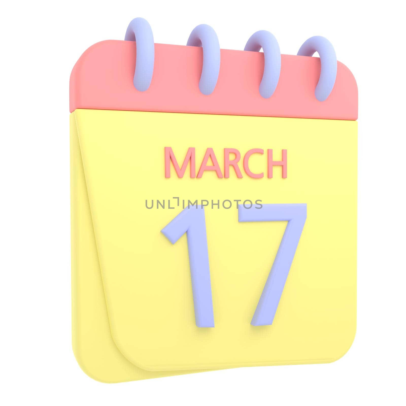 17th March 3D calendar icon. Web style. High resolution image. White background