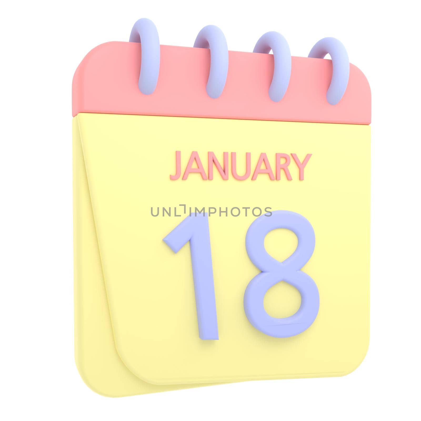 18th January 3D calendar icon. Web style. High resolution image. White background
