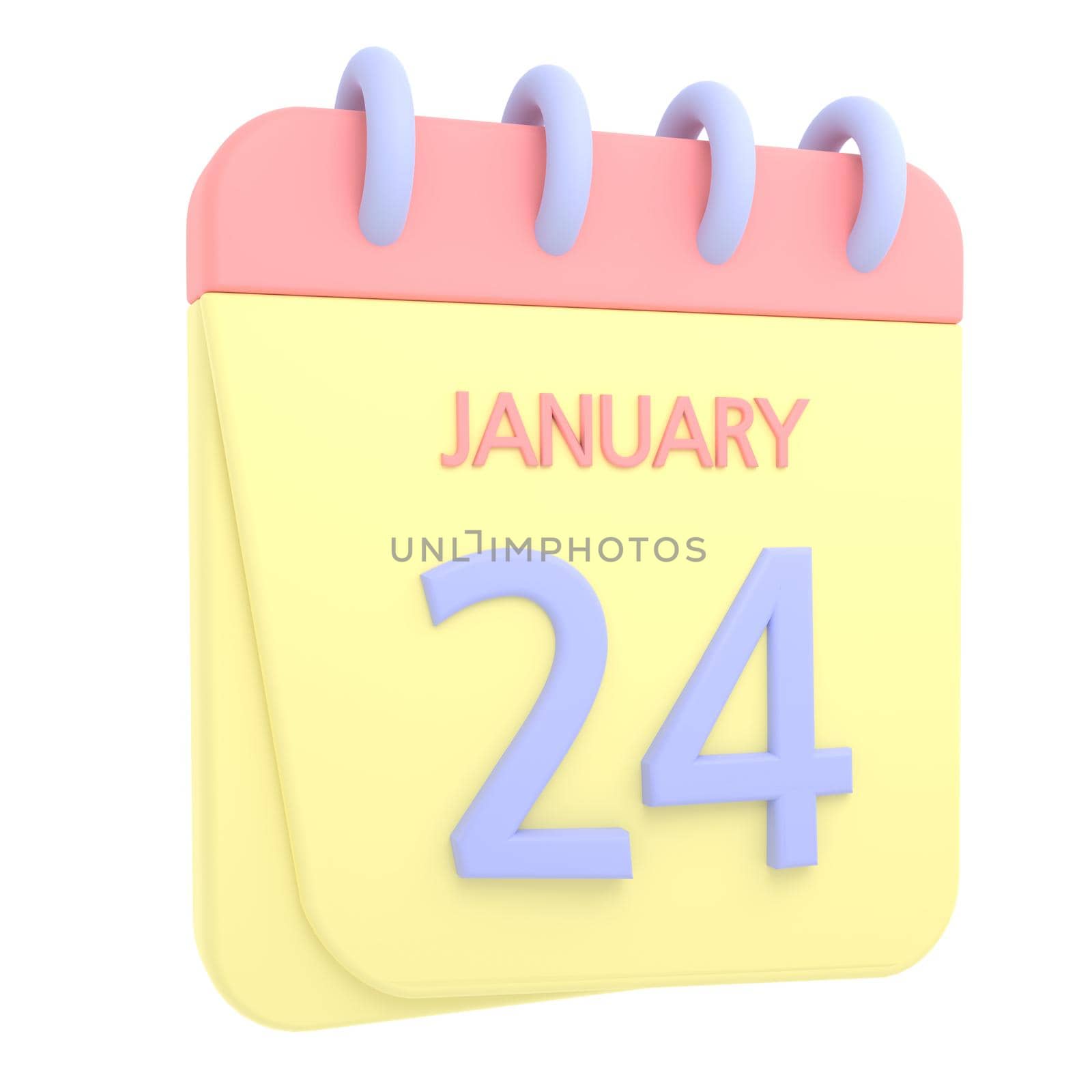 24th January 3D calendar icon. Web style. High resolution image. White background
