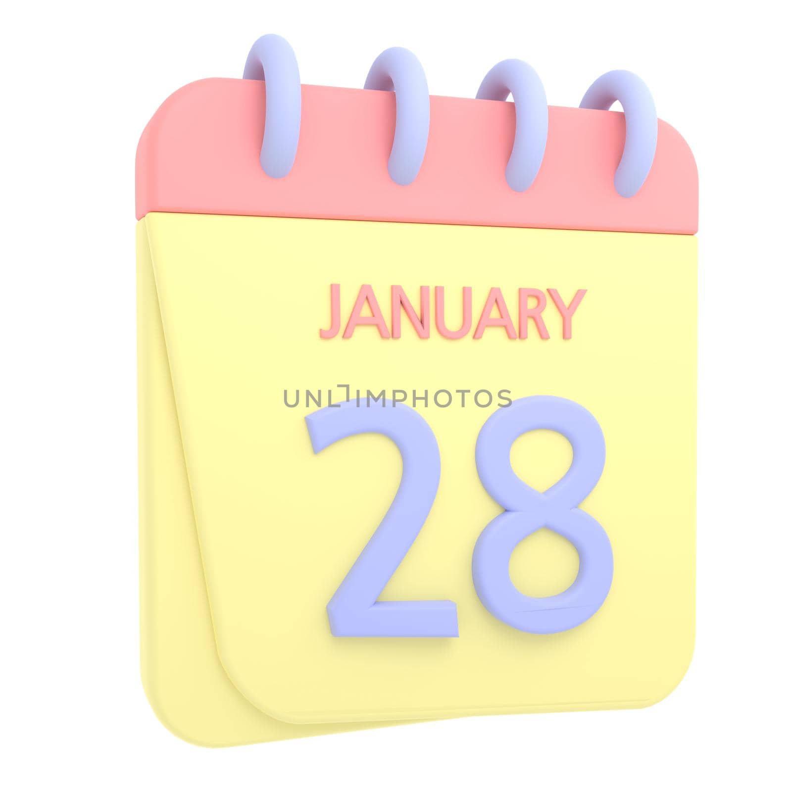 28th January 3D calendar icon. Web style. High resolution image. White background