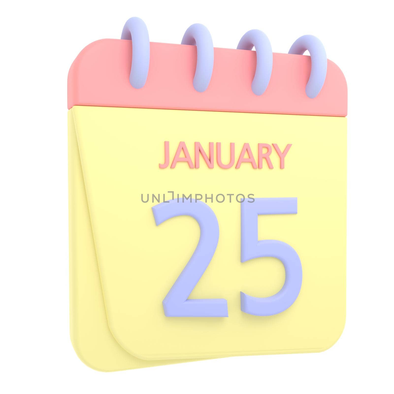 25th January 3D calendar icon. Web style. High resolution image. White background