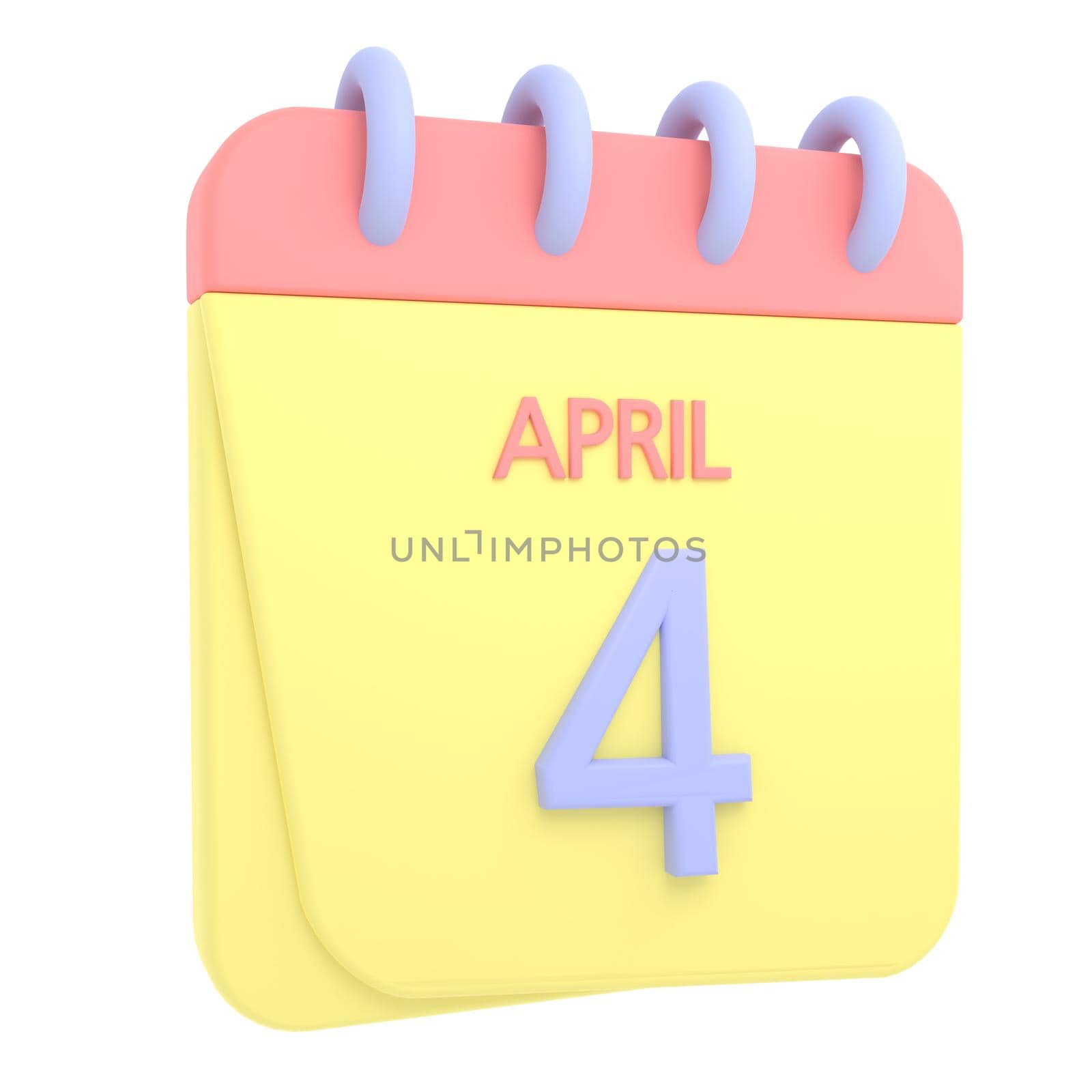4th April 3D calendar icon. Web style. High resolution image. White background