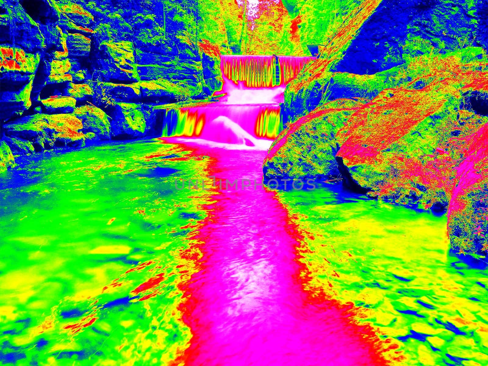 Mountain river in infrared photo. Amazing thermography. by rdonar2