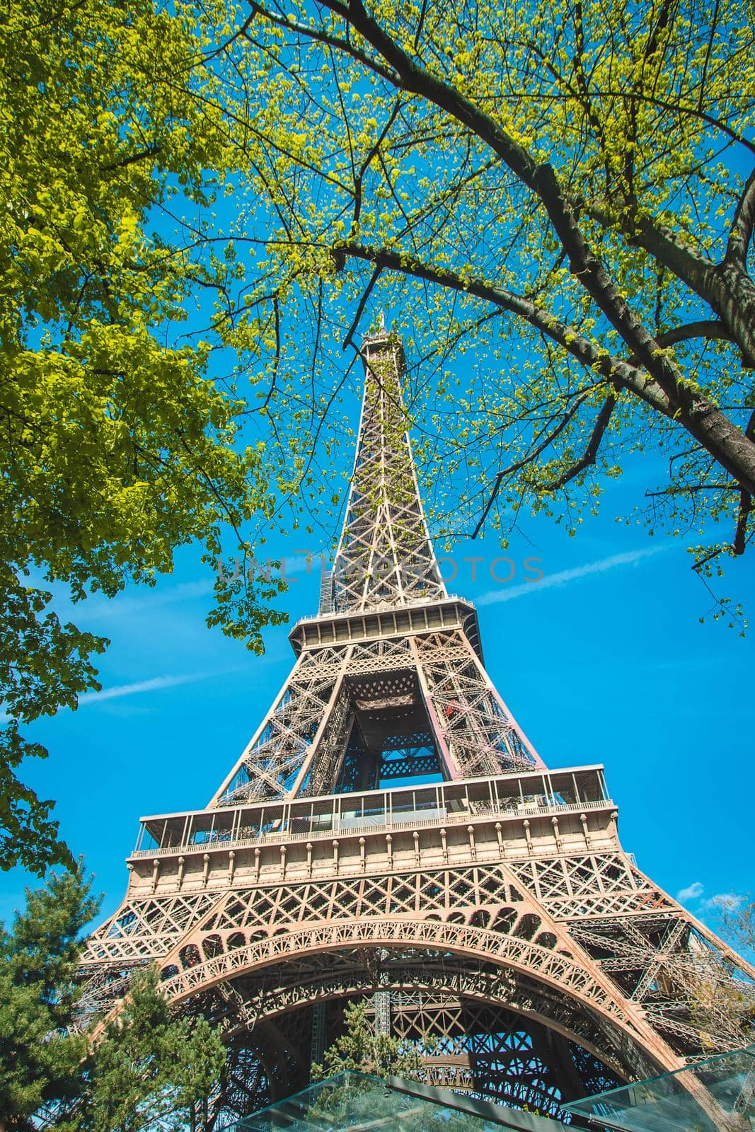 Eiffel tower in summer against the sky. Selective focus. by yanadjana