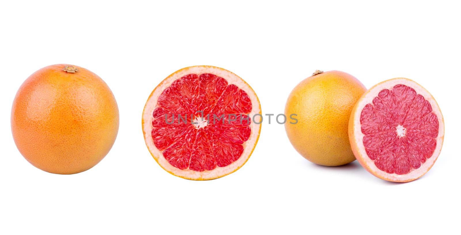 Set of fresh whole and cut grapefruit by andregric