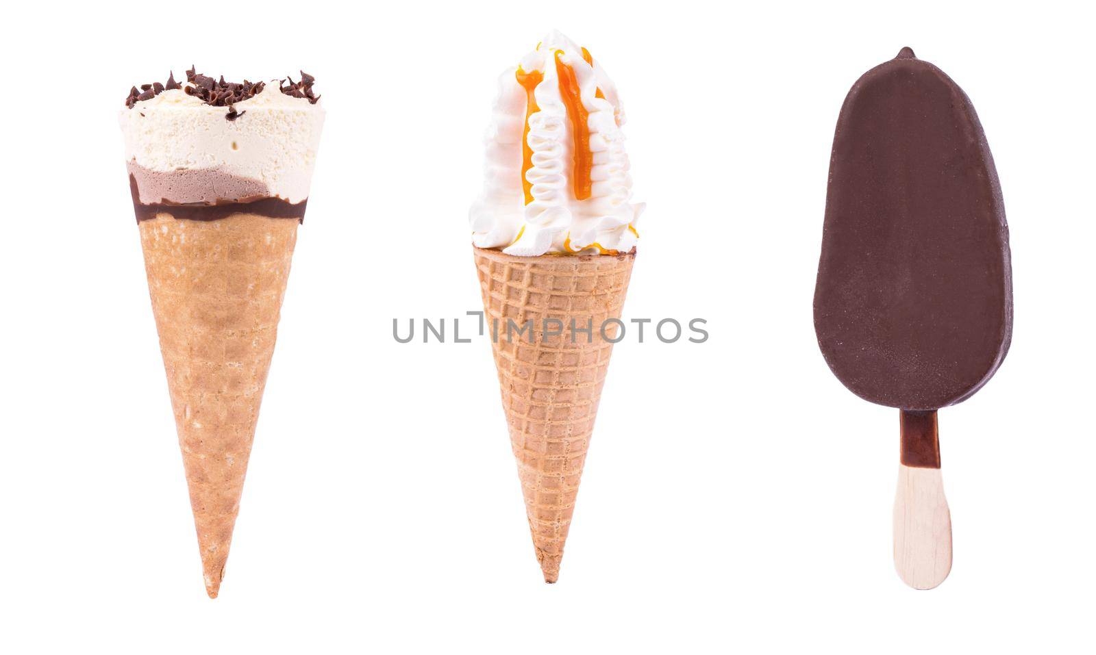 Ice cream and popsicles isolated on white background .