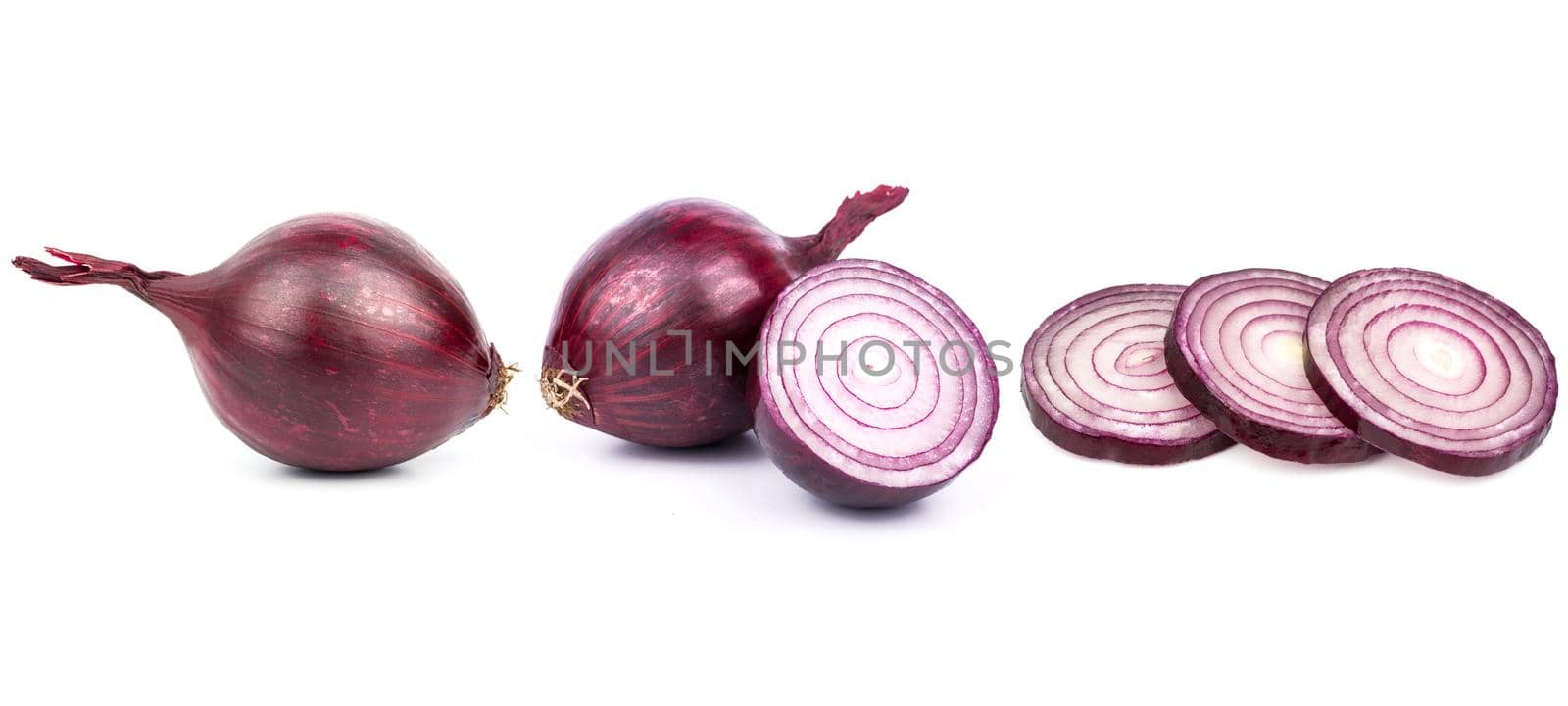 Collection red onion with slices set by andregric