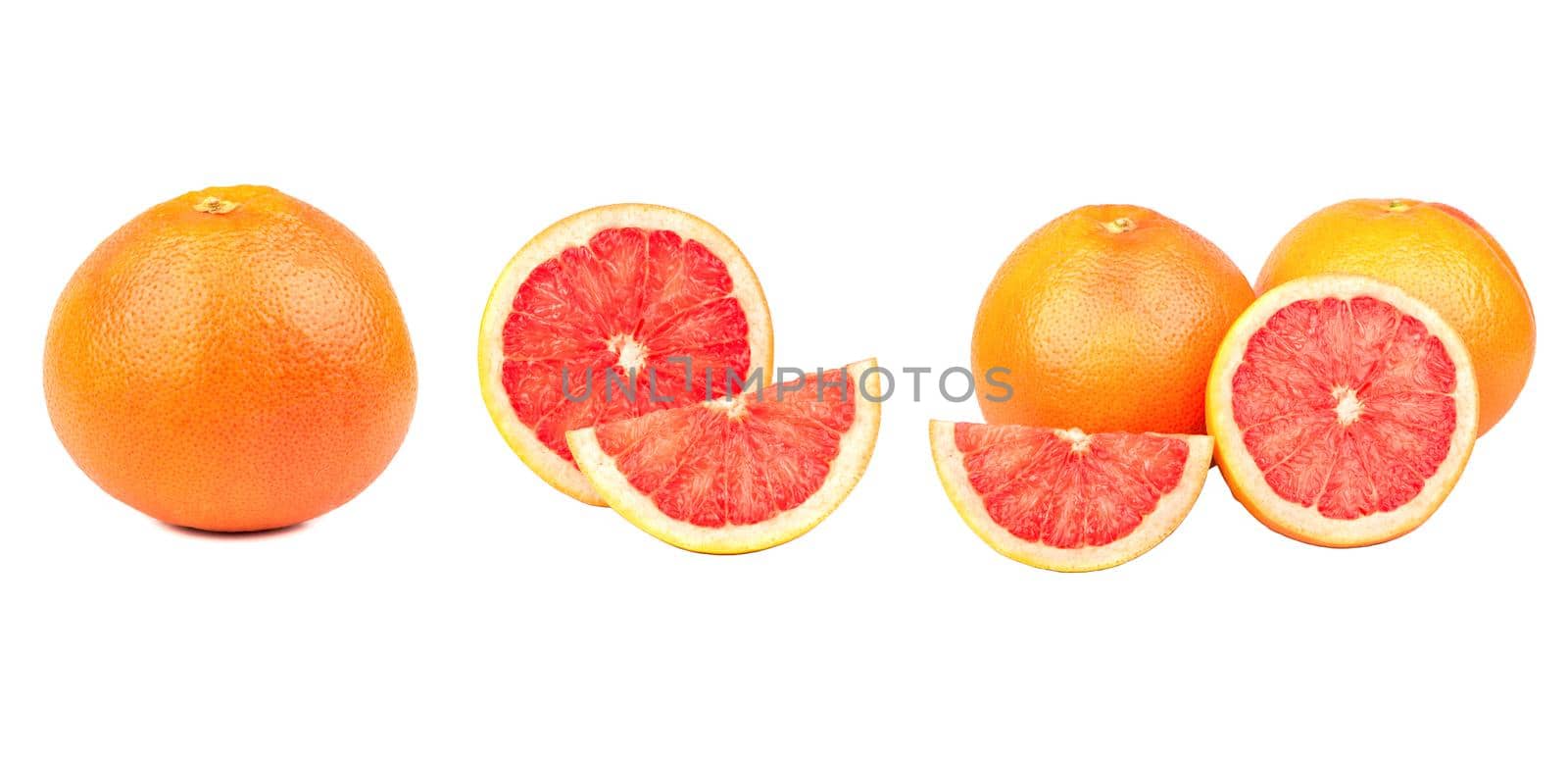 Set of fresh whole and cut grapefruit by andregric