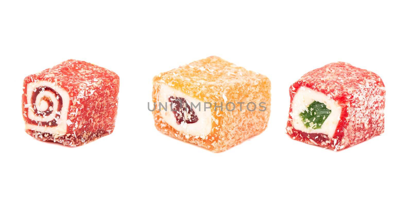 Turkish delight isolate on white background, set.