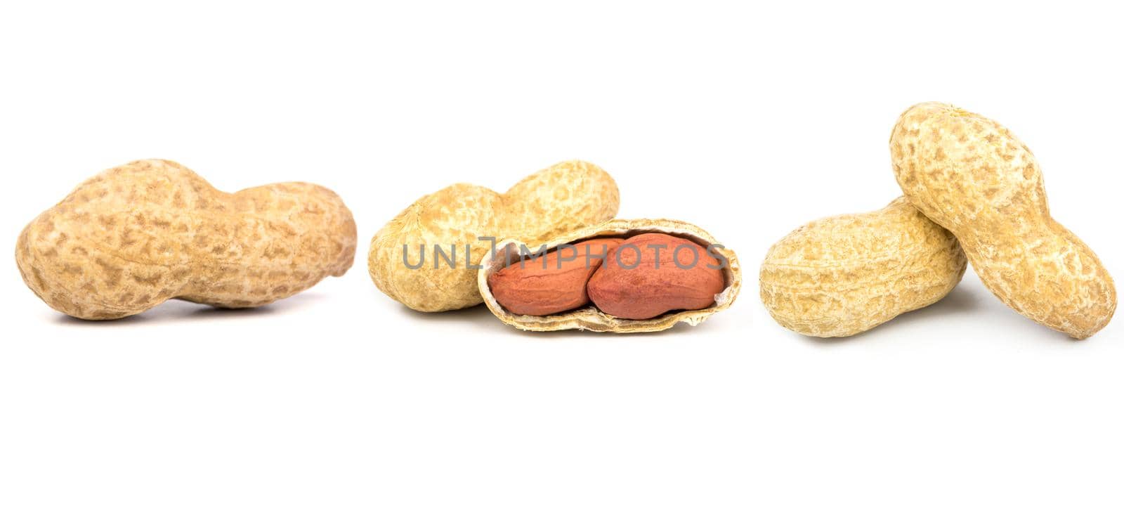 Peanuts. Unpeeled nuts isolated. Collection. by andregric