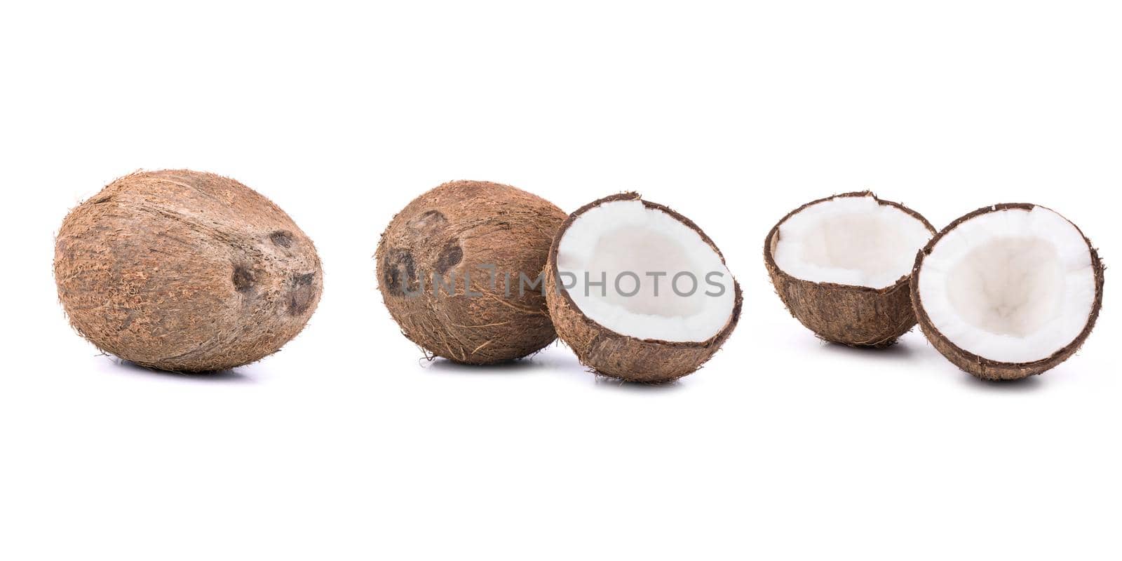 Coconuts isolated on white background. Collection