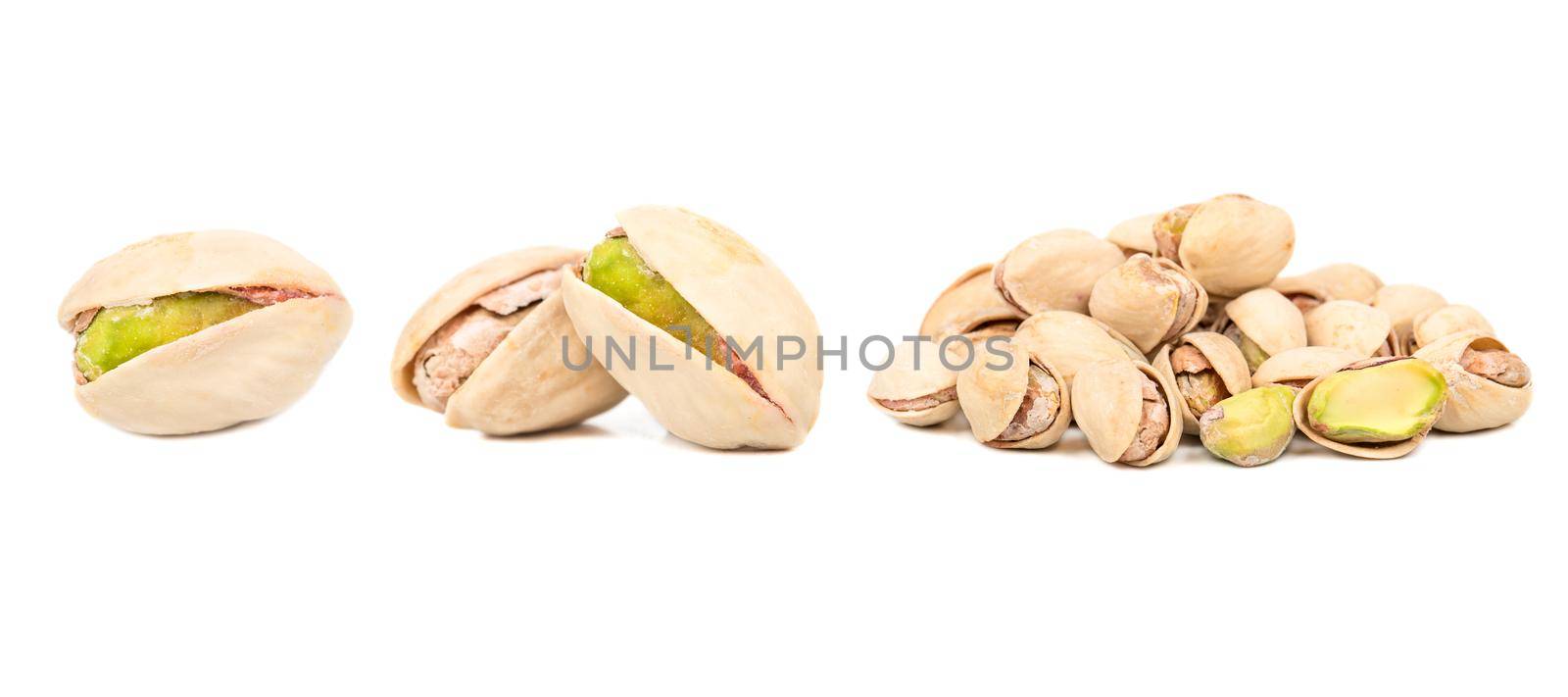 Salted pistachios isolate, set by andregric