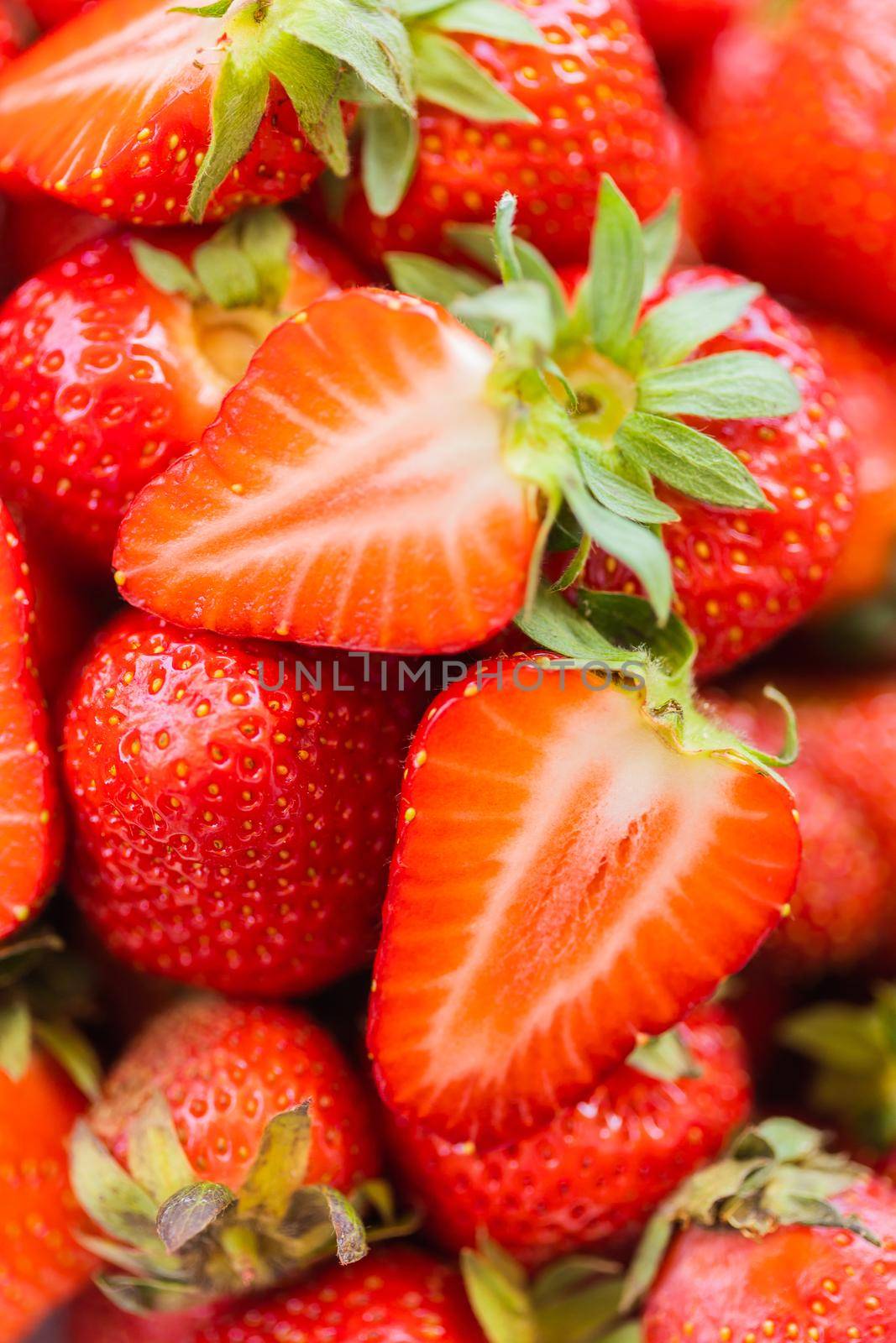 Strawberry fresh organic berries macro. Fruit background - healthy vitamin food