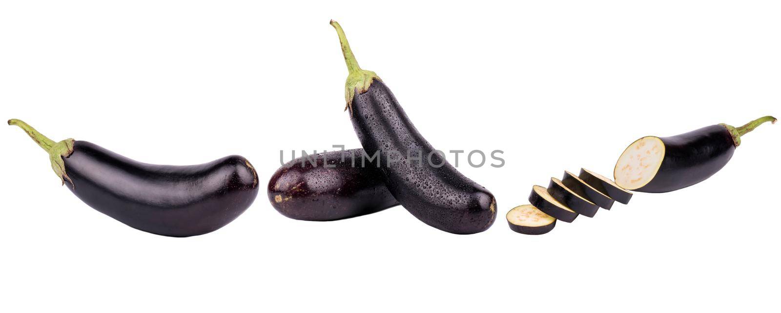 Fresh Eggplant isolated on white background, with clipping path.