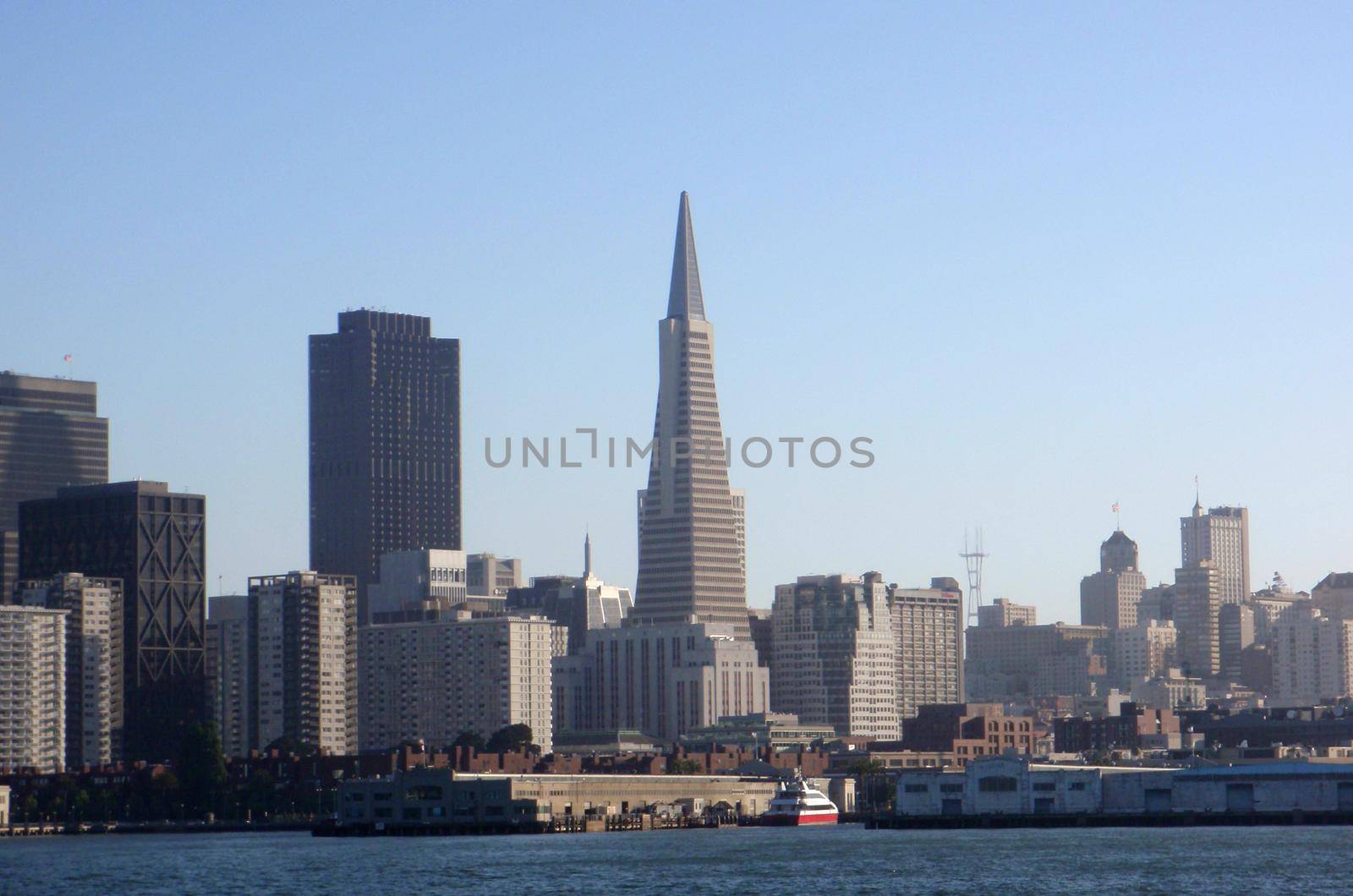 San Francisco coast from the water featuring the cities pyramid