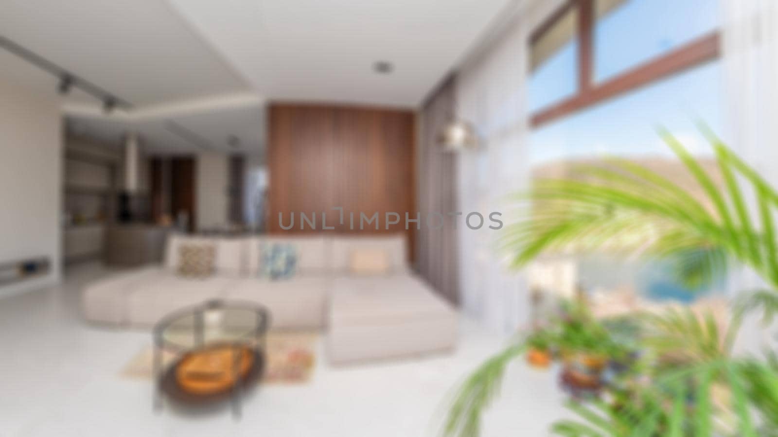 Defocused and Blured Abstract Photo of Modern Luxury Comfortable and Unique Living Room Interior Design. Perfect for background. by panophotograph