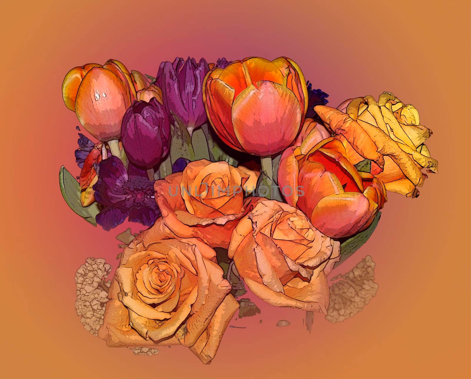 Artistic drawing of flowers with a soft background