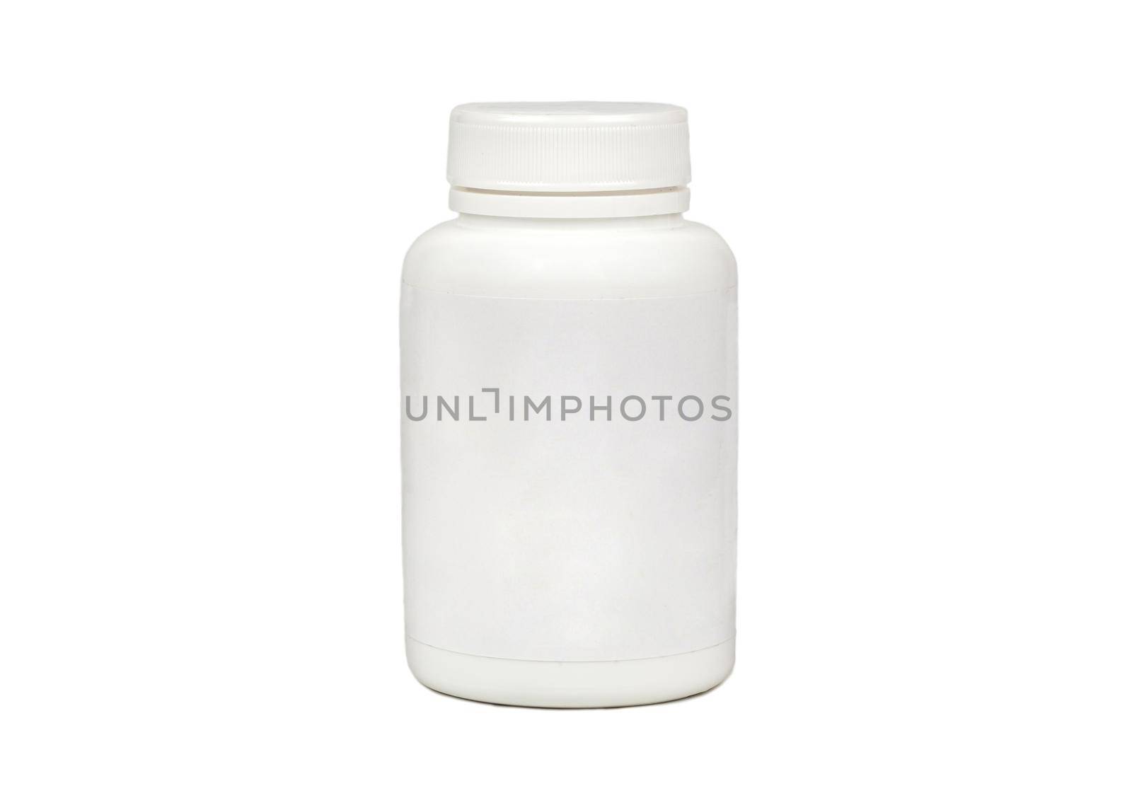 White plastic pill jar isolated on a white background